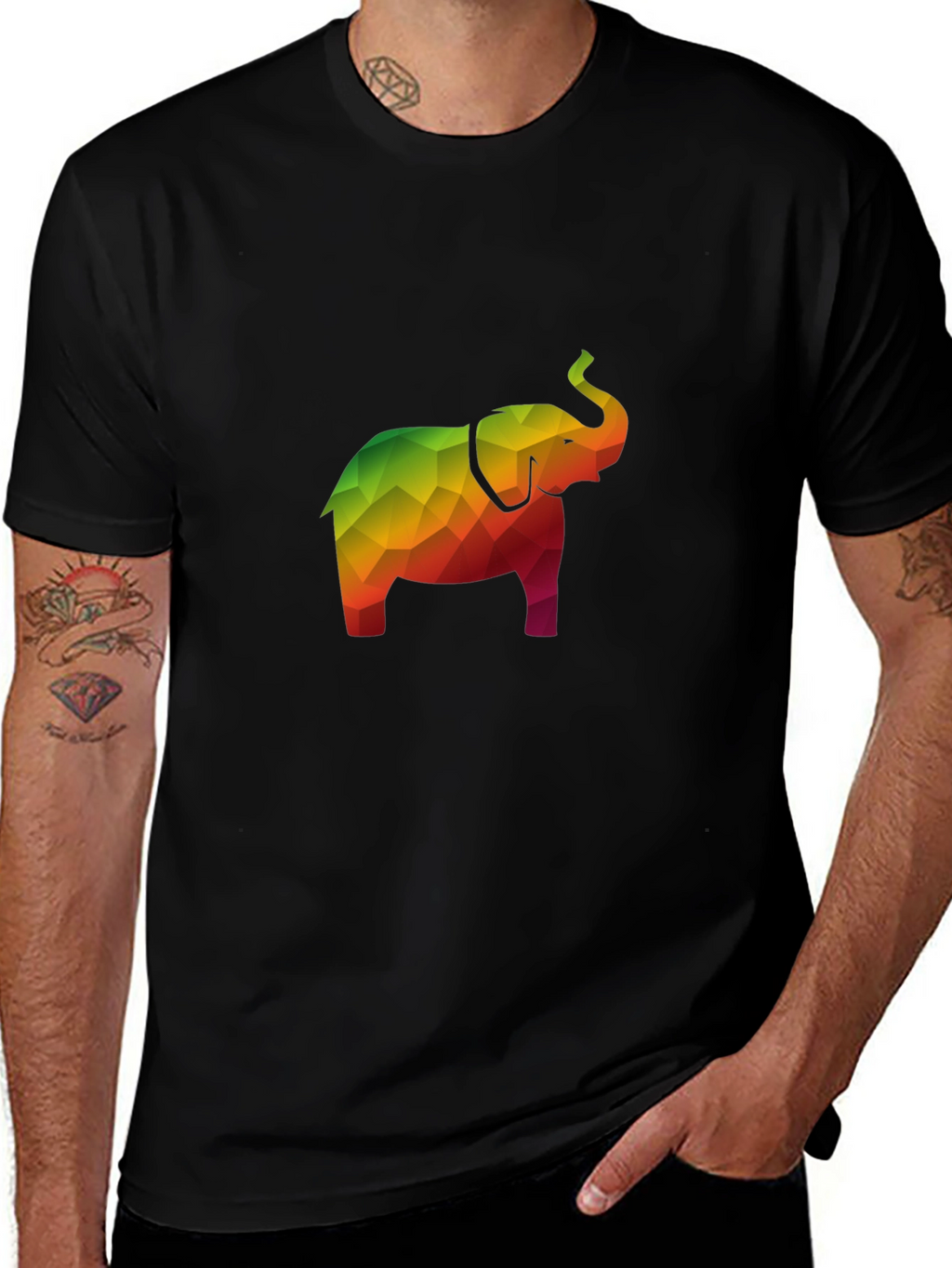 Geometric Elephant Tee - Stylish Mens Black T-Shirt