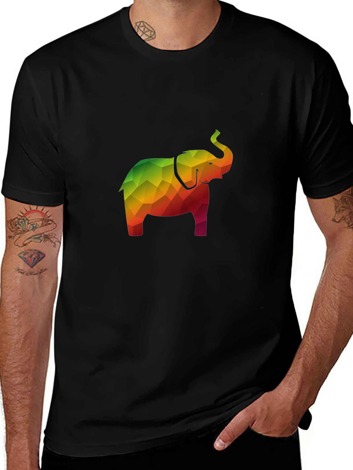 Geometric Elephant Tee - Stylish Mens Black T-Shirt