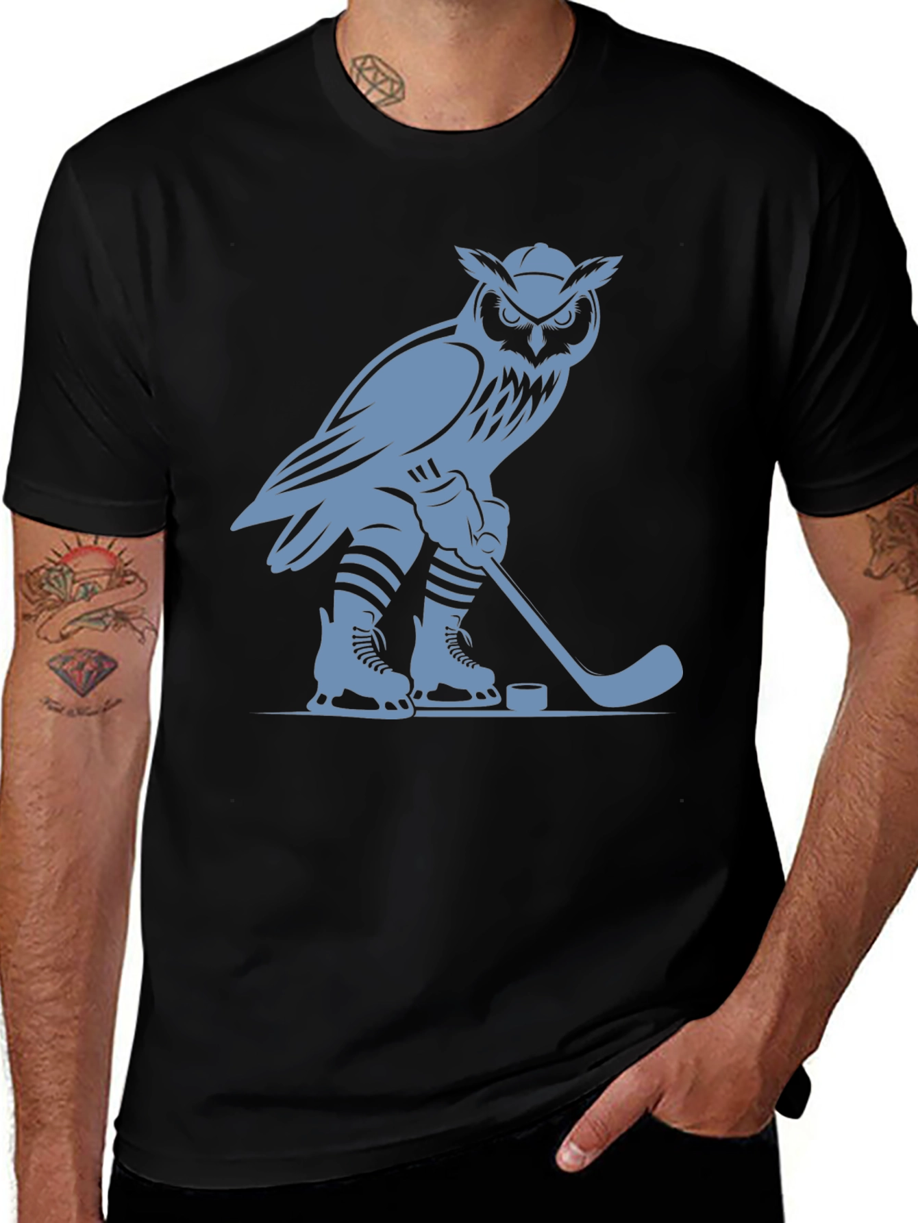 Owl Hockey Player Graphic T-Shirt