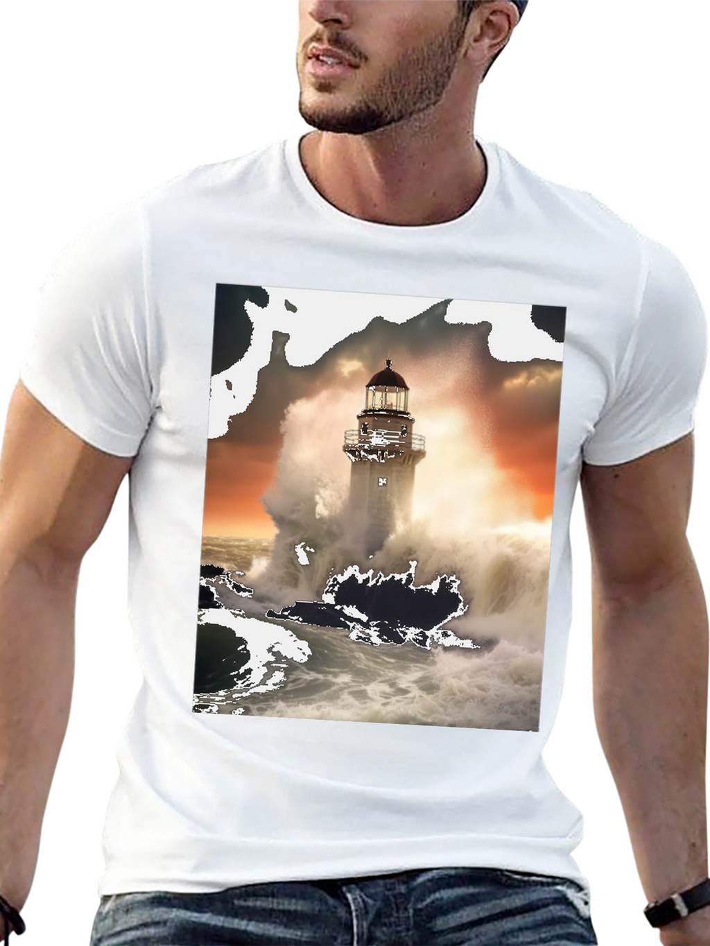 Lighthouse Wave T-Shirt - Black Graphic Tee