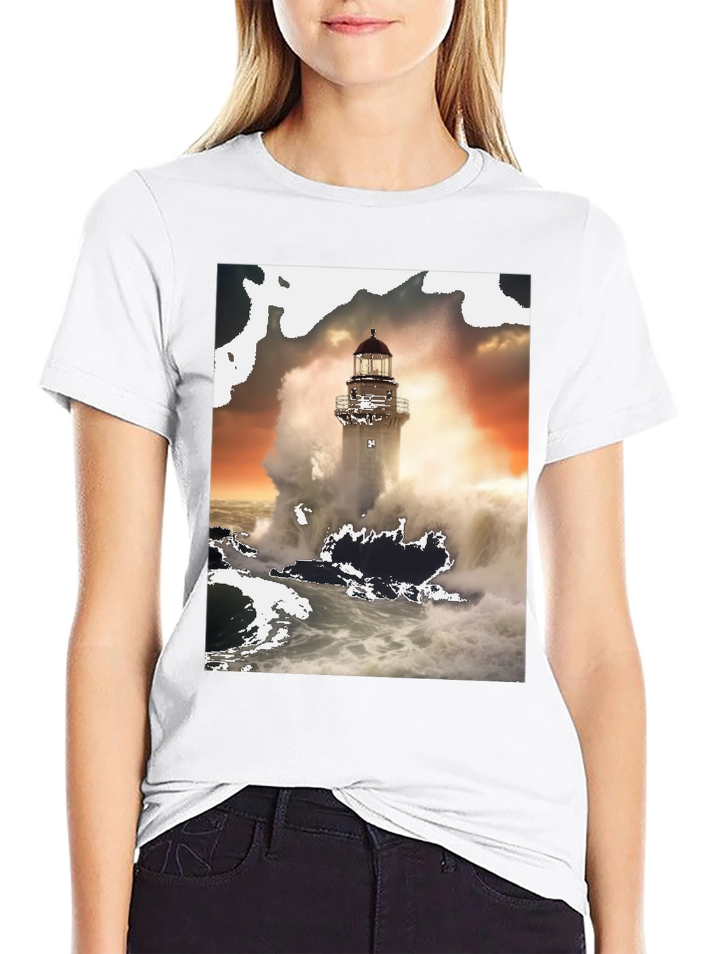 Lighthouse Wave T-Shirt - Black Graphic Tee