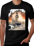 Lighthouse Wave T-Shirt - Black Graphic Tee