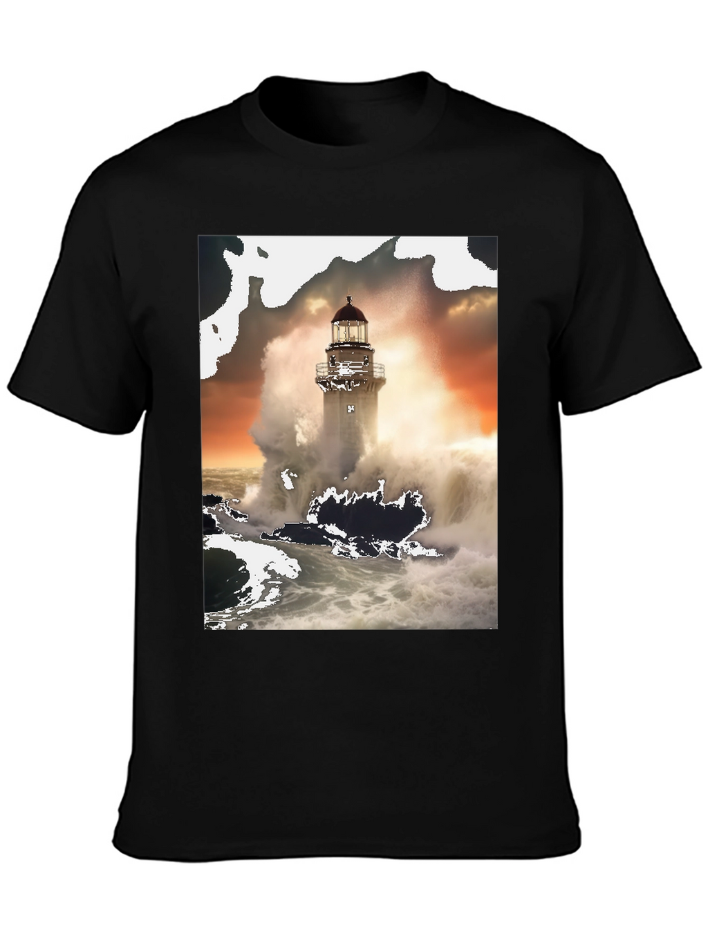 Lighthouse Wave T-Shirt - Black Graphic Tee
