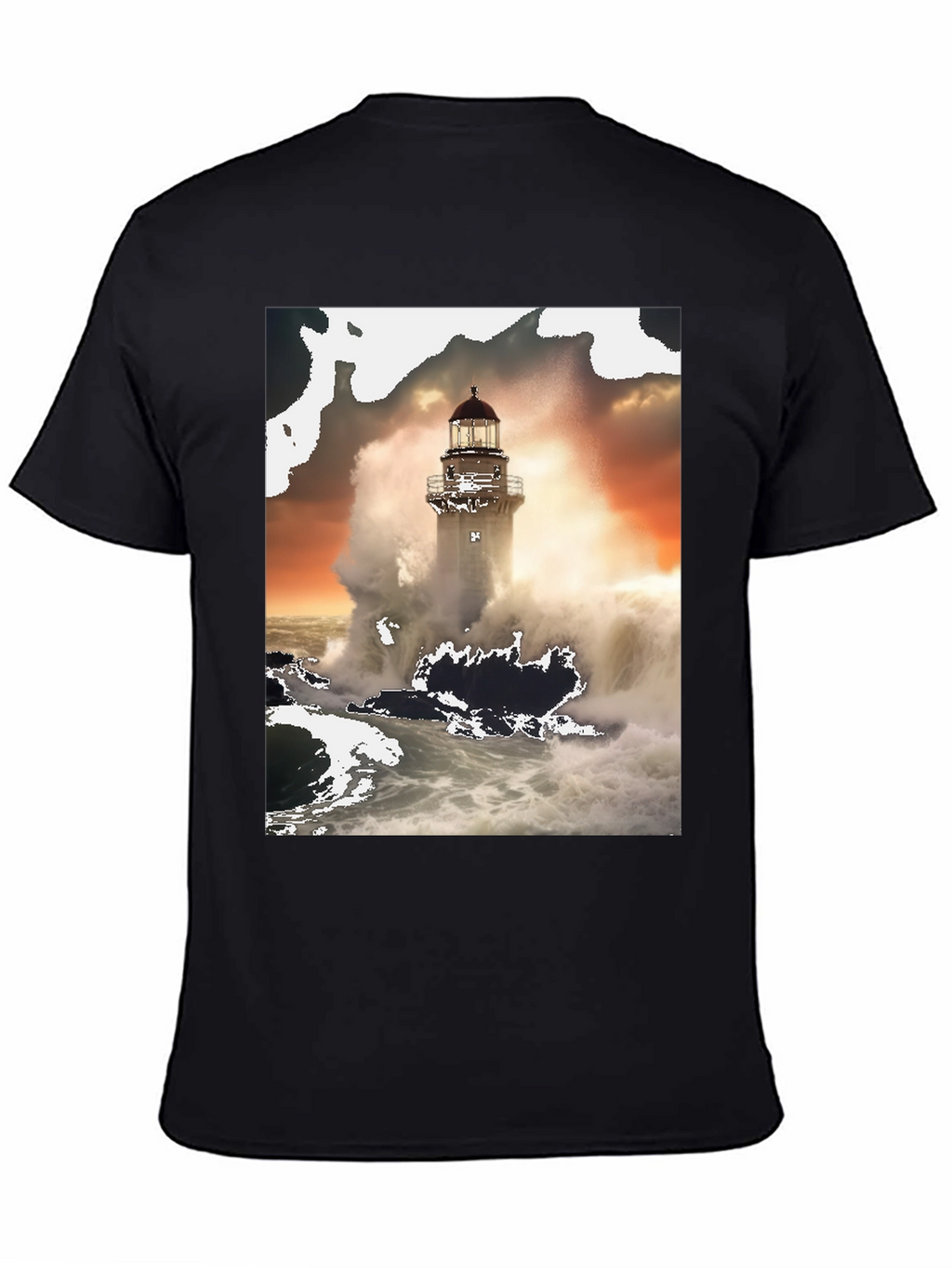 Lighthouse Wave T-Shirt - Black Graphic Tee