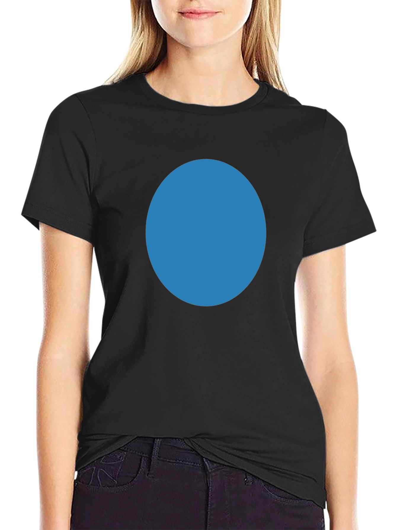Simple Black T-Shirt with Blue Circle Design