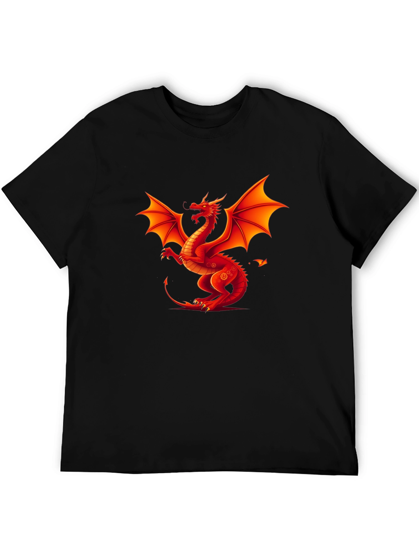 Fiery Dragon Graphic Tee - Black Cotton Shirt