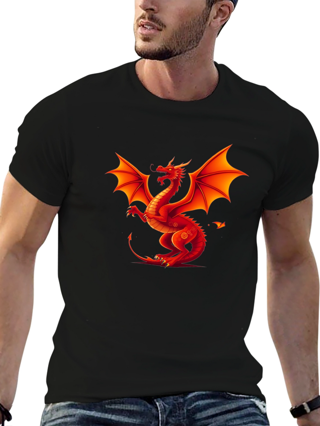 Fiery Dragon Graphic Tee - Black Cotton Shirt