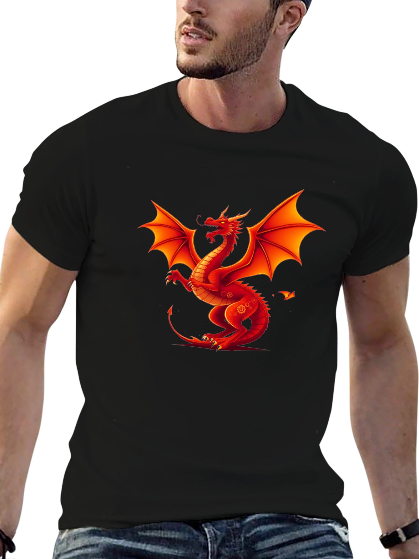 Fiery Dragon Graphic Tee - Black Cotton Shirt