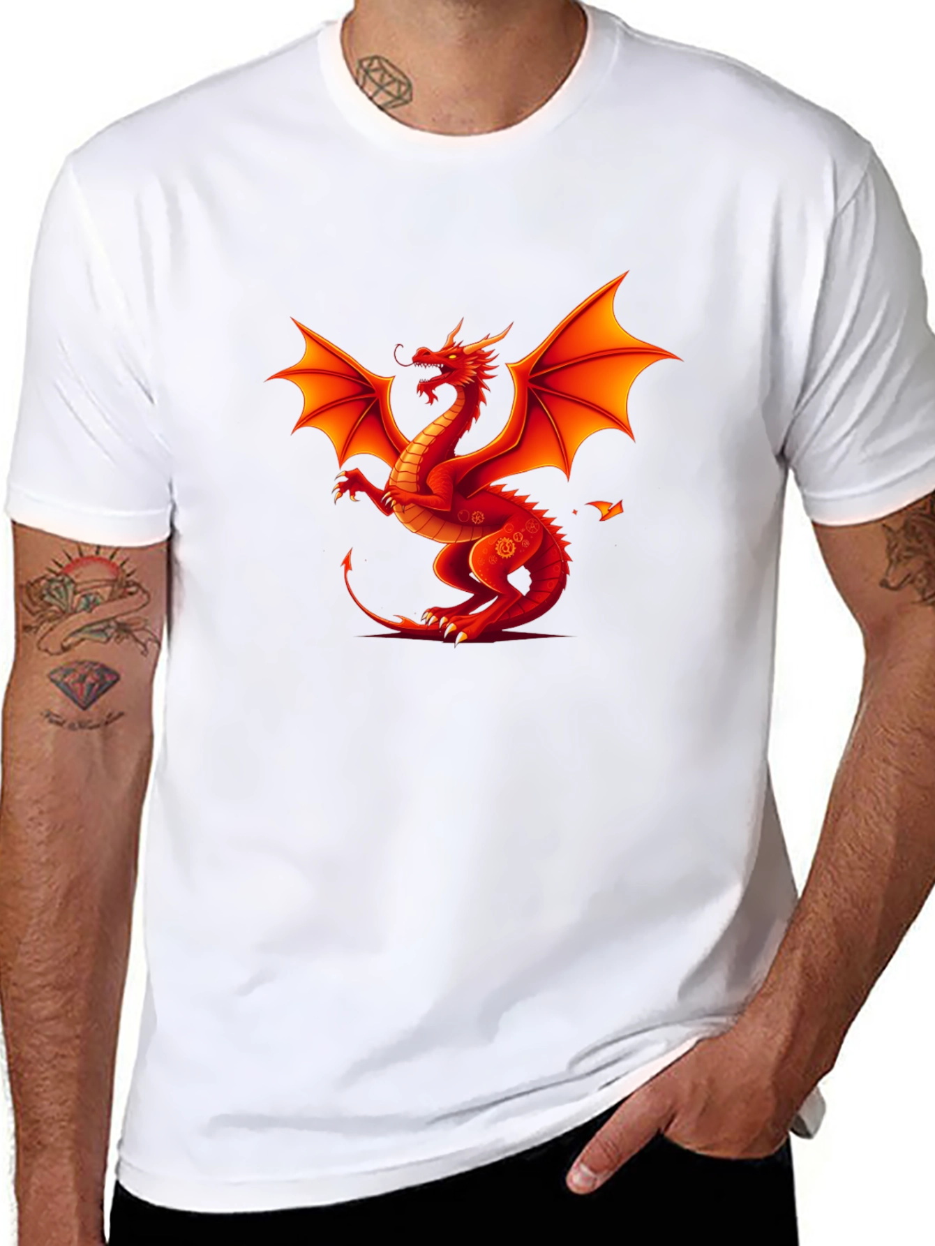 Fiery Dragon Graphic Tee - Black Cotton Shirt