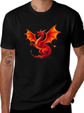 Fiery Dragon Graphic Tee - Black Cotton Shirt
