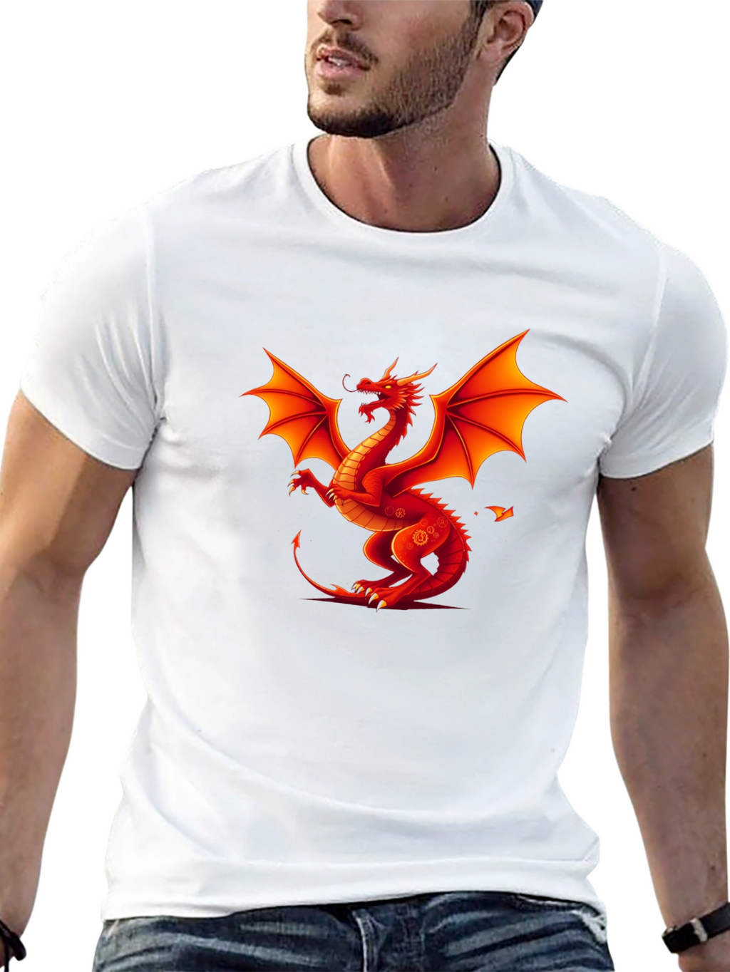 Fiery Dragon Graphic Tee - Black Cotton Shirt