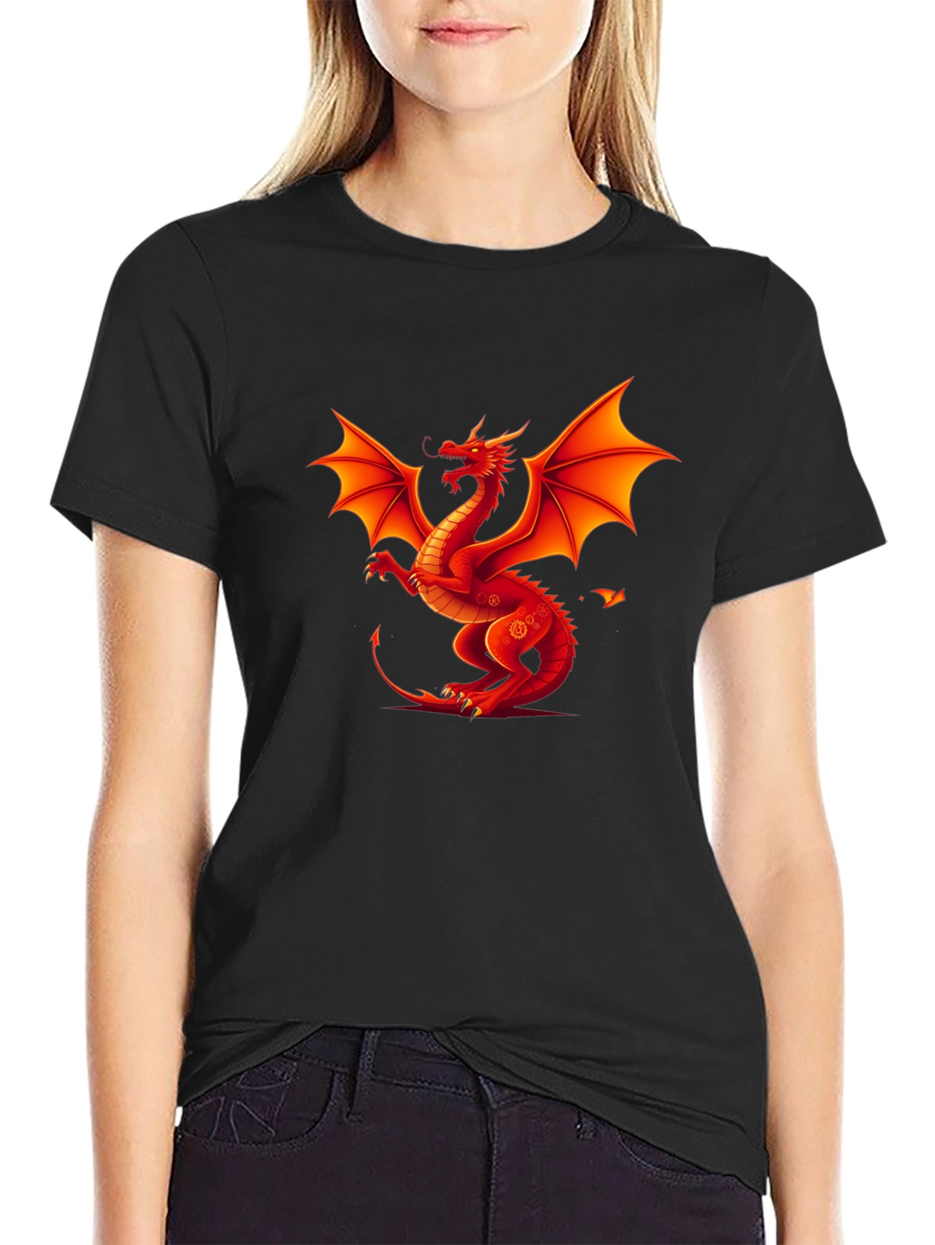 Fiery Dragon Graphic Tee - Black Cotton Shirt