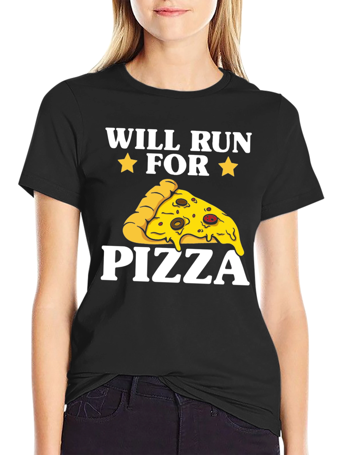 Will Run for Pizza Graphic Tee - Unisex Black T-Shirt