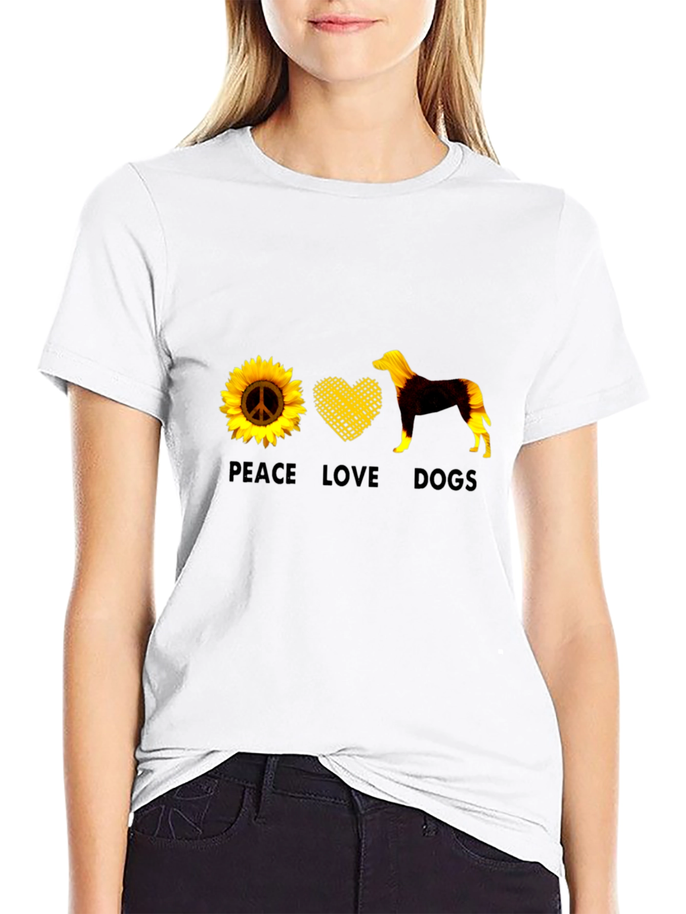 Peace Love Dogs Graphic Tee - Sunflower Design