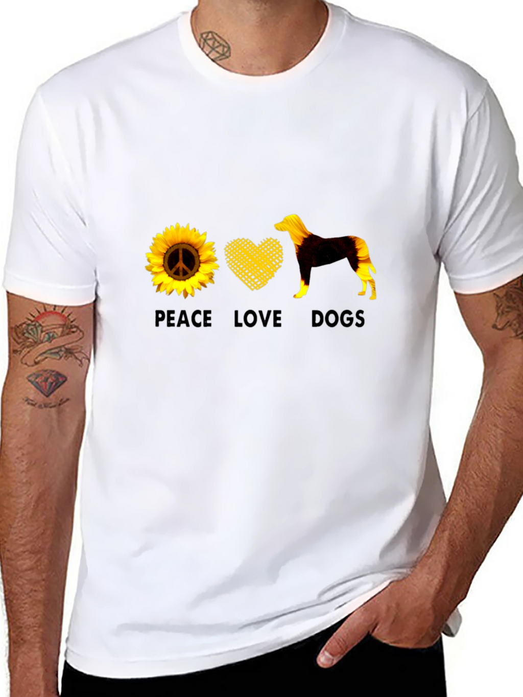 Peace Love Dogs Graphic Tee - Sunflower Design