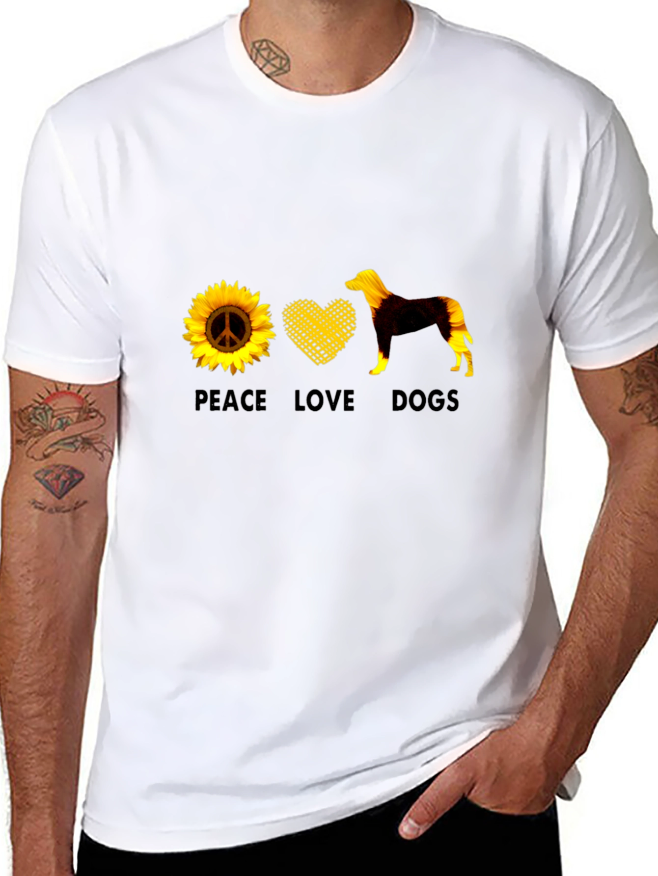Peace Love Dogs Graphic Tee - Sunflower Design