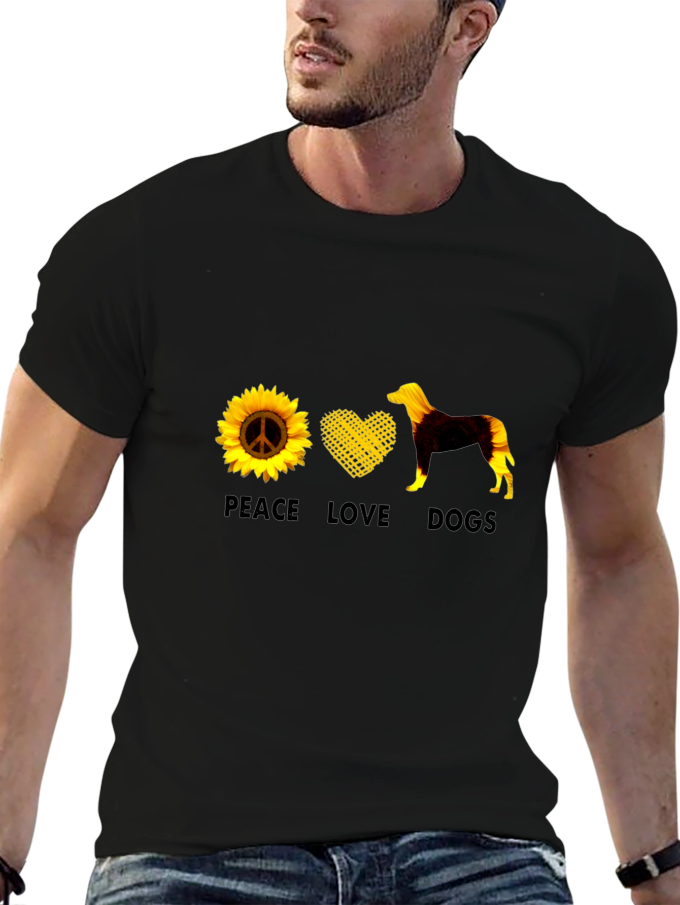 Peace Love Dogs Graphic Tee - Sunflower Design