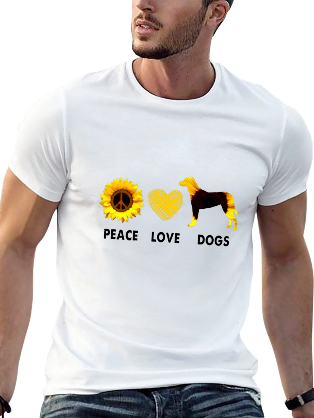 Peace Love Dogs Graphic Tee - Sunflower Design