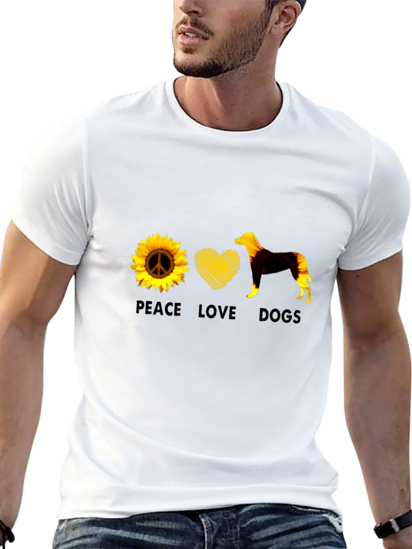Peace Love Dogs Graphic Tee - Sunflower Design