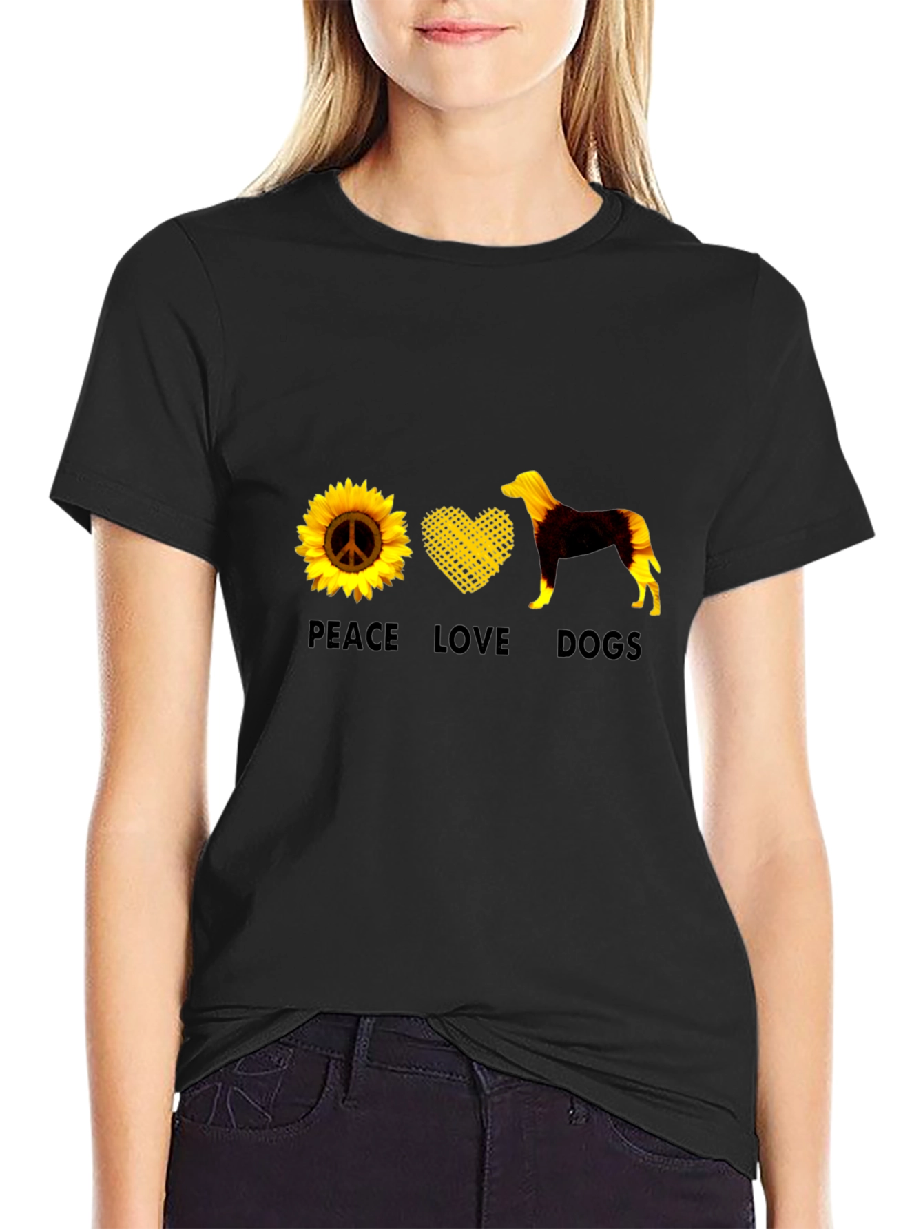 Peace Love Dogs Graphic Tee - Sunflower Design