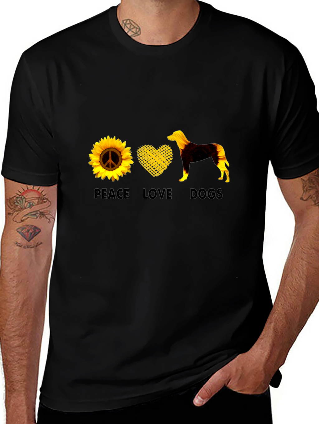 Peace Love Dogs Graphic Tee - Sunflower Design