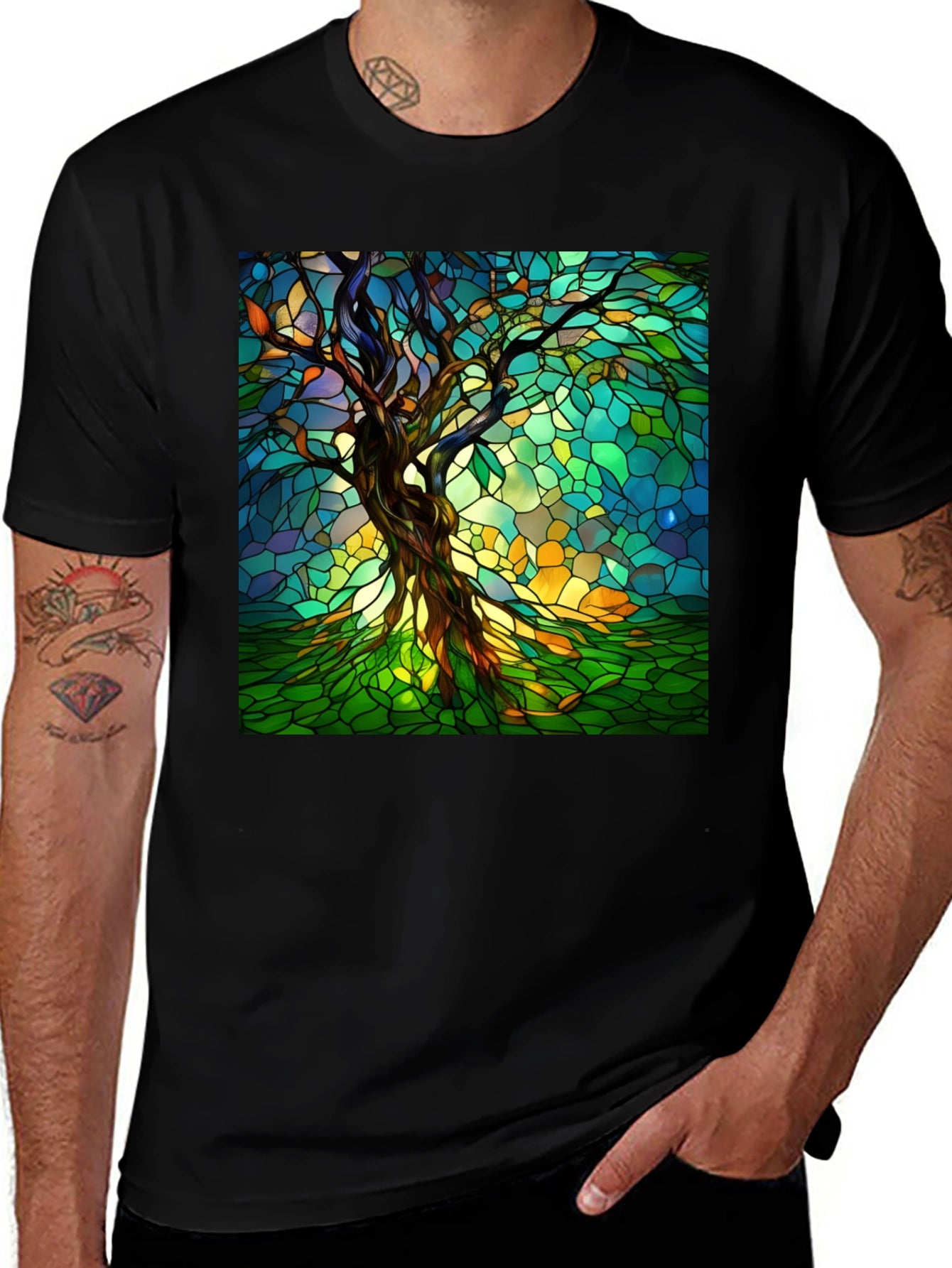 Stained Glass Tree Graphic T-Shirt