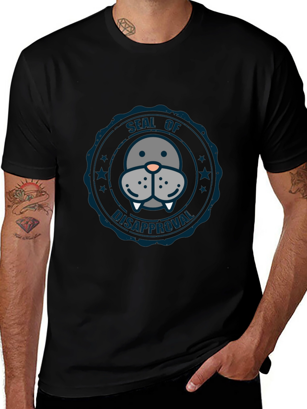 Seal of Disapproval Graphic Tee - Black Cotton T-Shirt