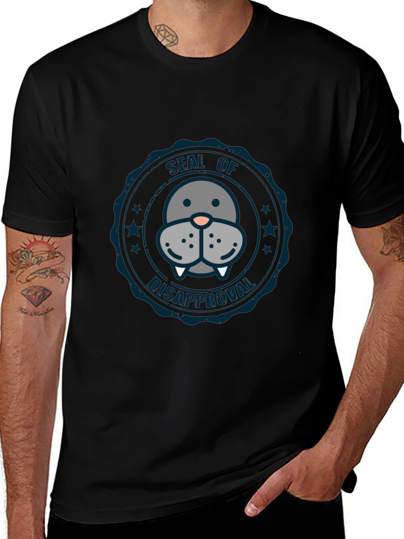 Seal of Disapproval Graphic Tee - Black Cotton T-Shirt