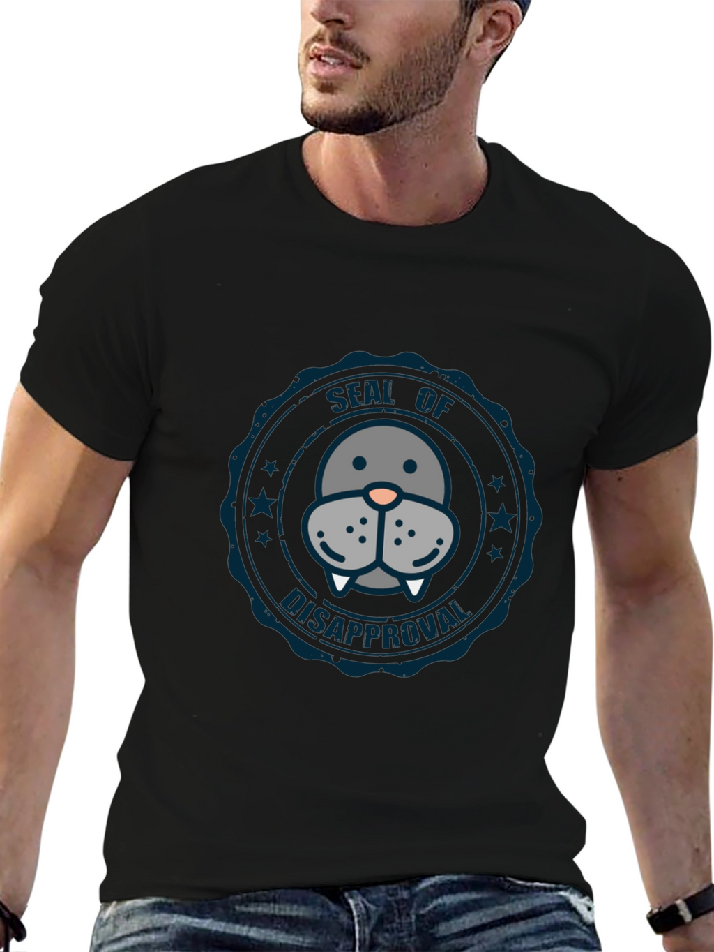 Seal of Disapproval Graphic Tee - Black Cotton T-Shirt