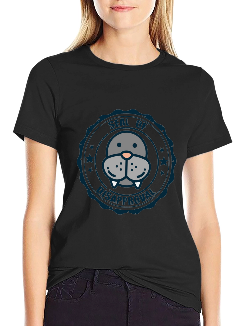 Seal of Disapproval Graphic Tee - Black Cotton T-Shirt