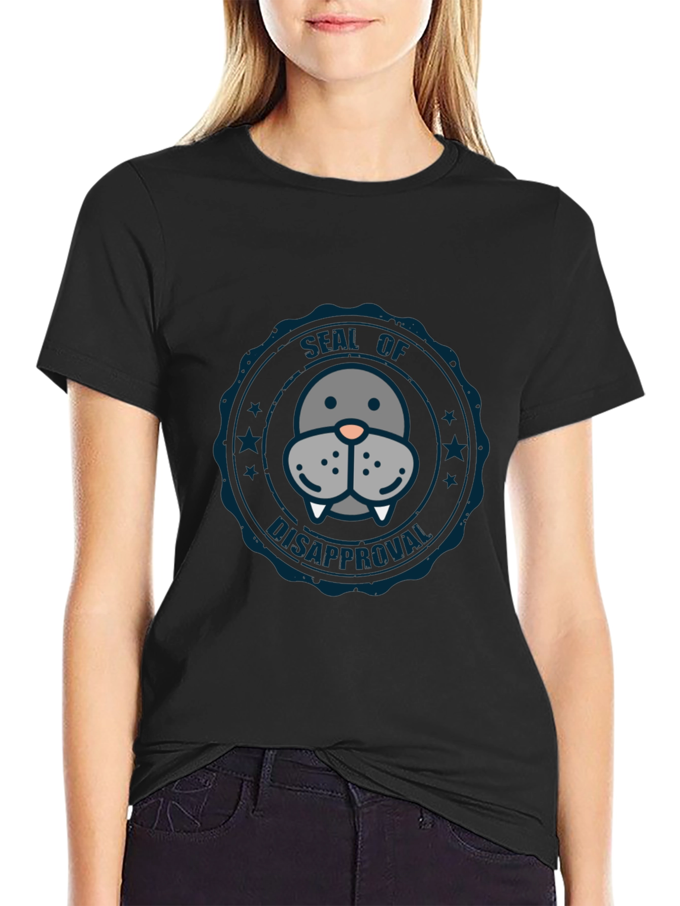 Seal of Disapproval Graphic Tee - Black Cotton T-Shirt