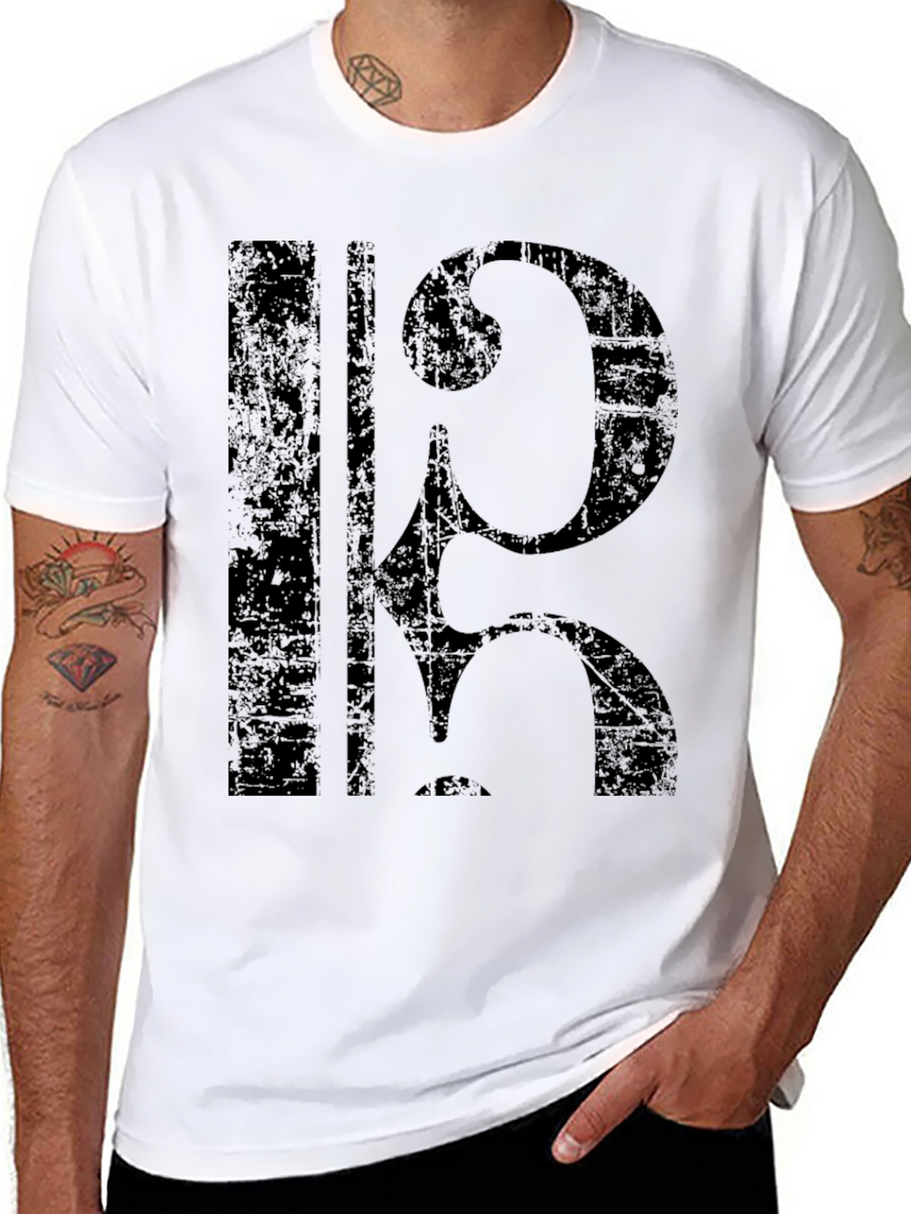 Distressed Cello Clef Graphic T-Shirt - Black