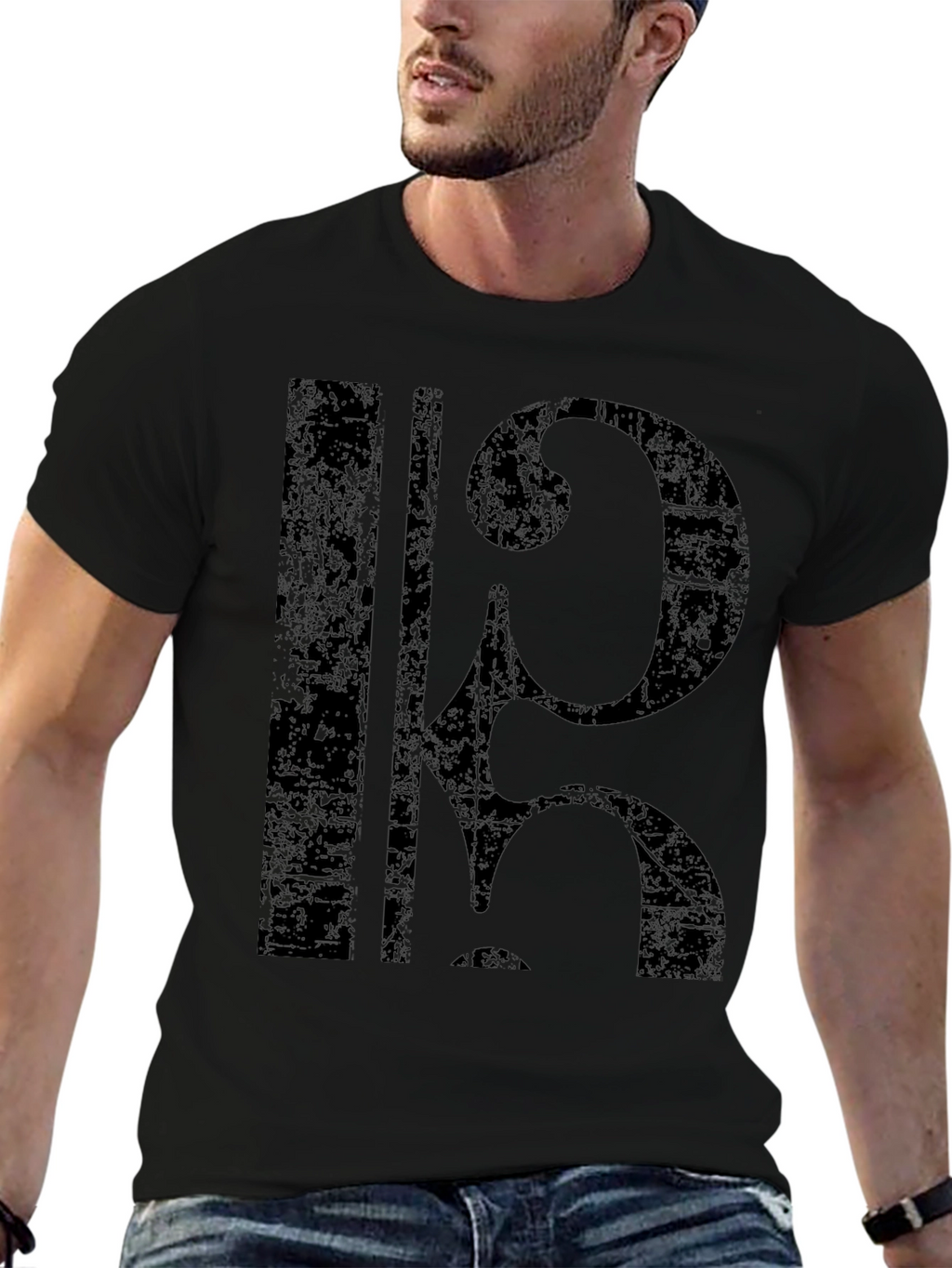 Distressed Cello Clef Graphic T-Shirt - Black