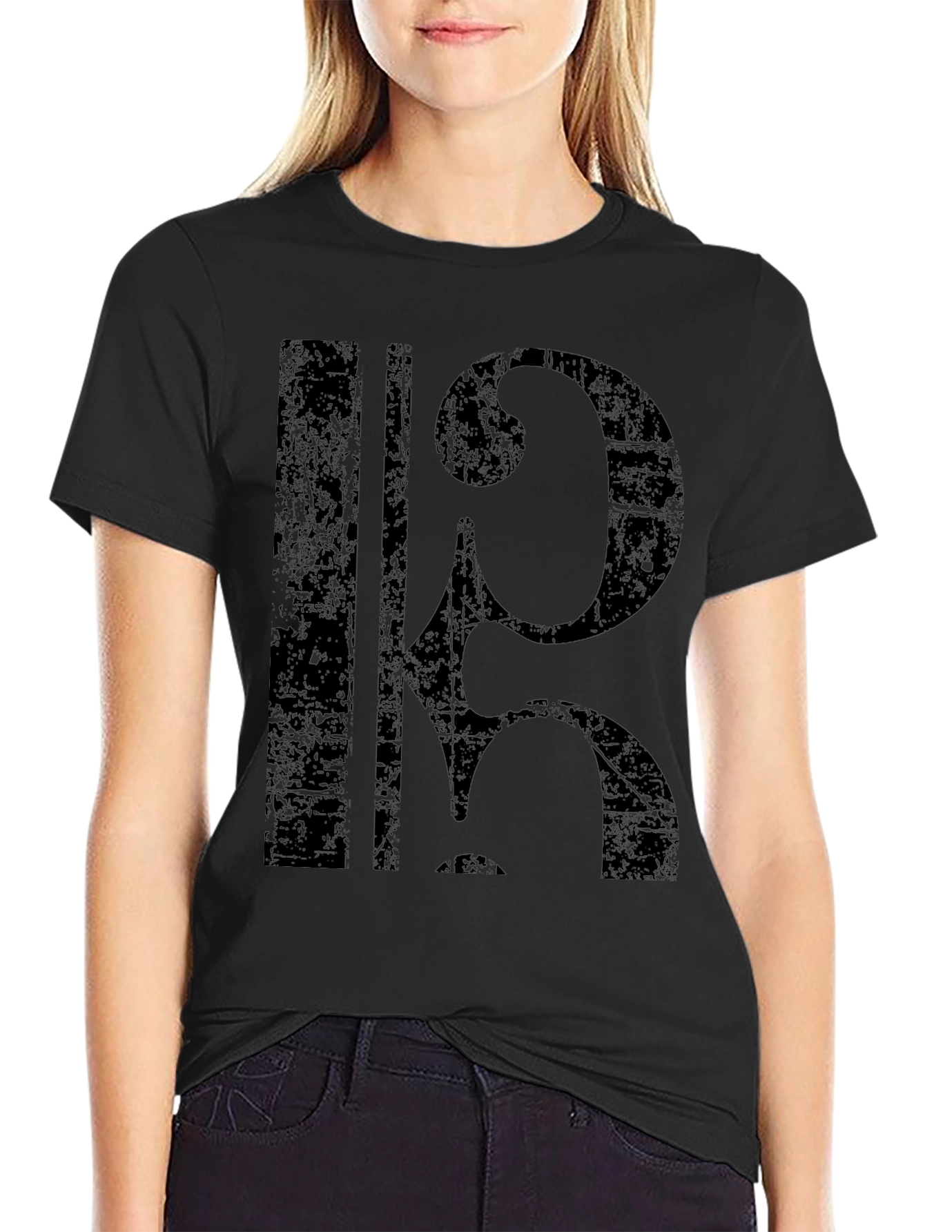 Distressed Cello Clef Graphic T-Shirt - Black