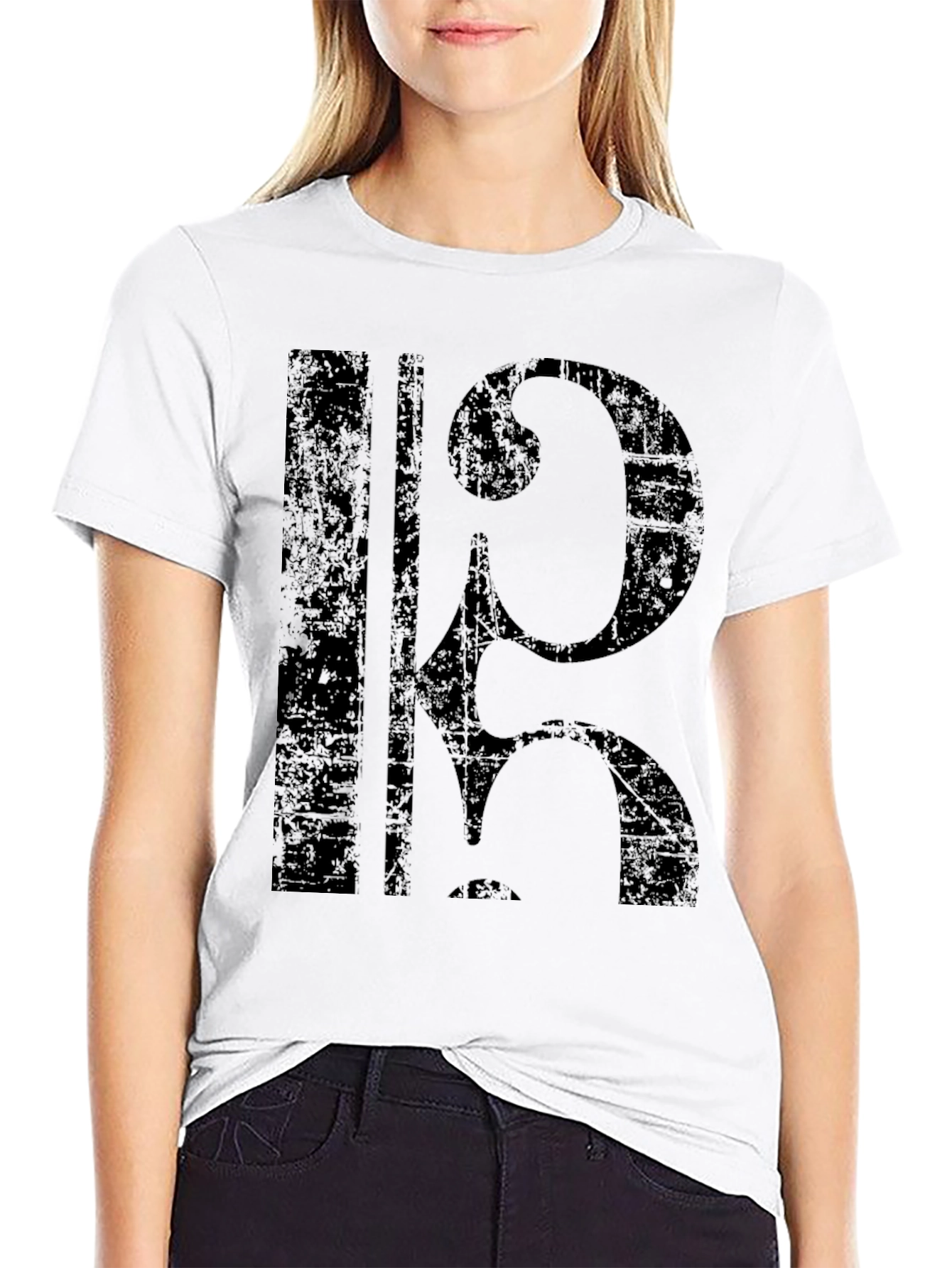 Distressed Cello Clef Graphic T-Shirt - Black