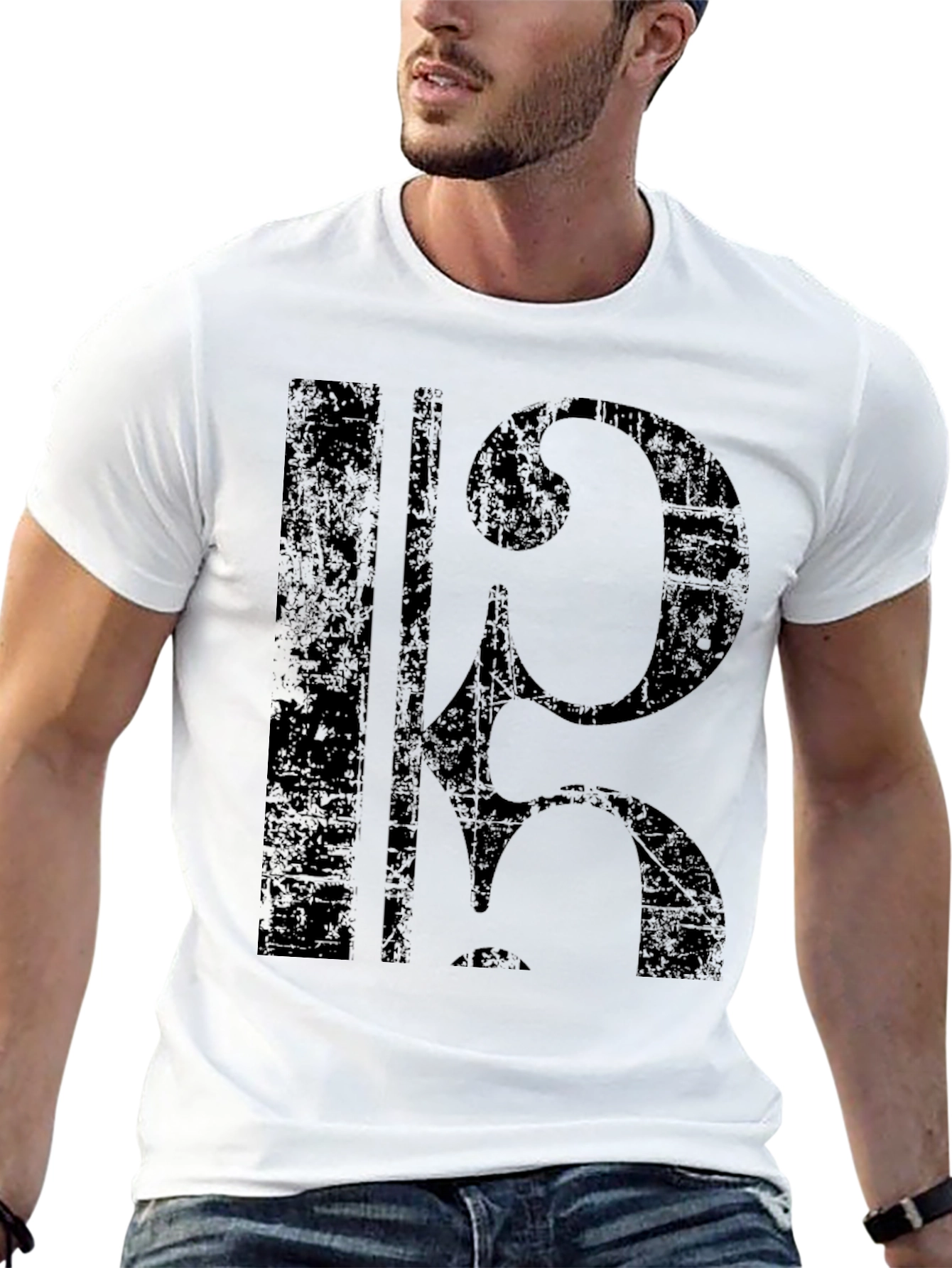 Distressed Cello Clef Graphic T-Shirt - Black