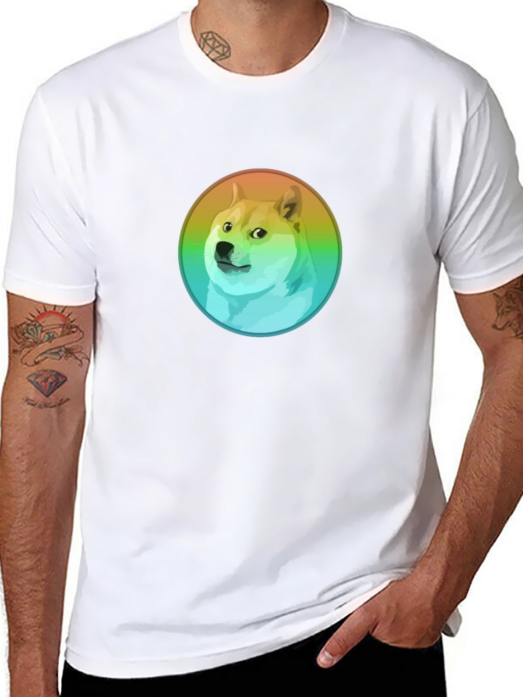 Doge Rainbow Circle Graphic Black T-Shirt