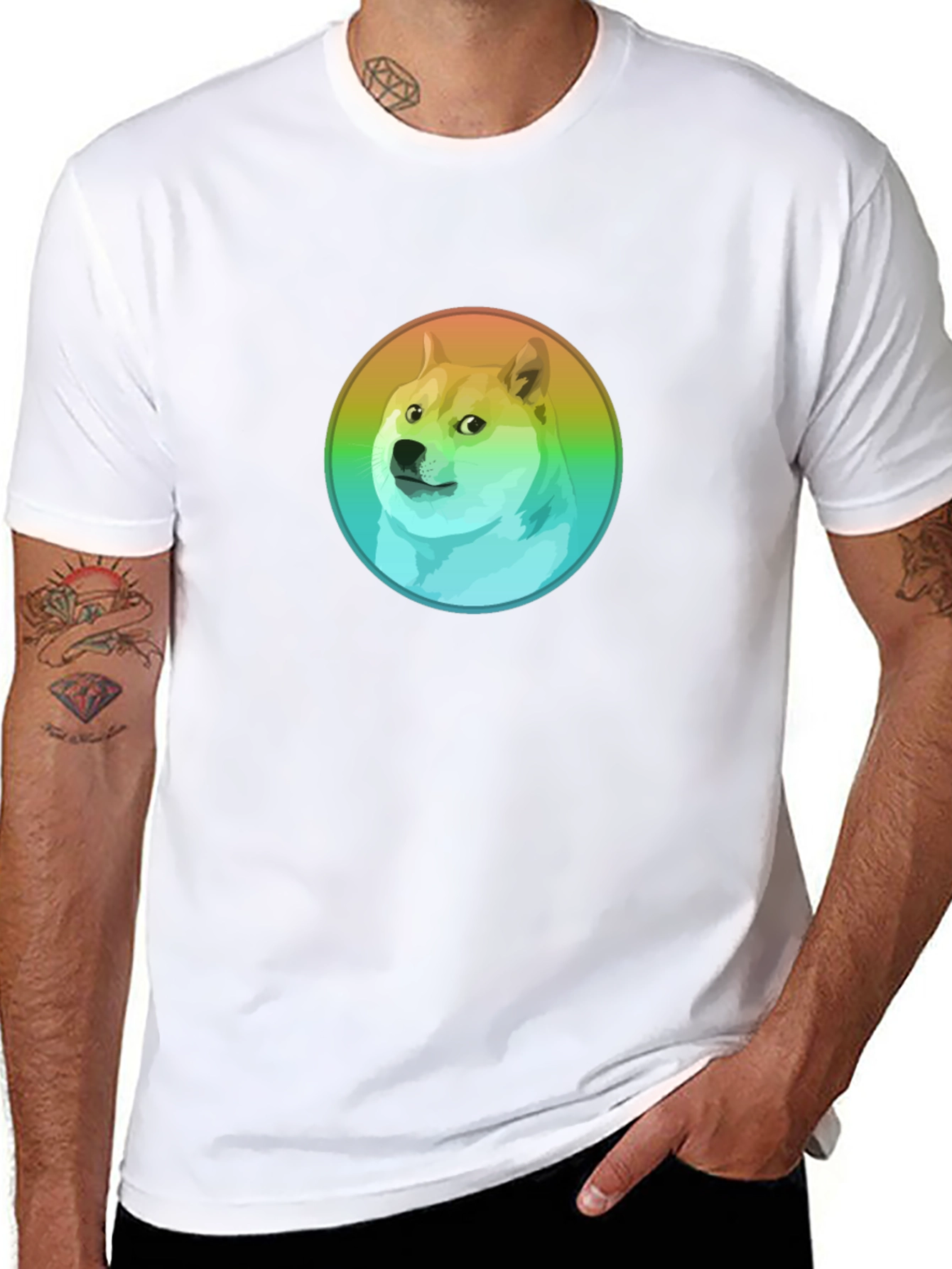 Doge Rainbow Circle Graphic Black T-Shirt