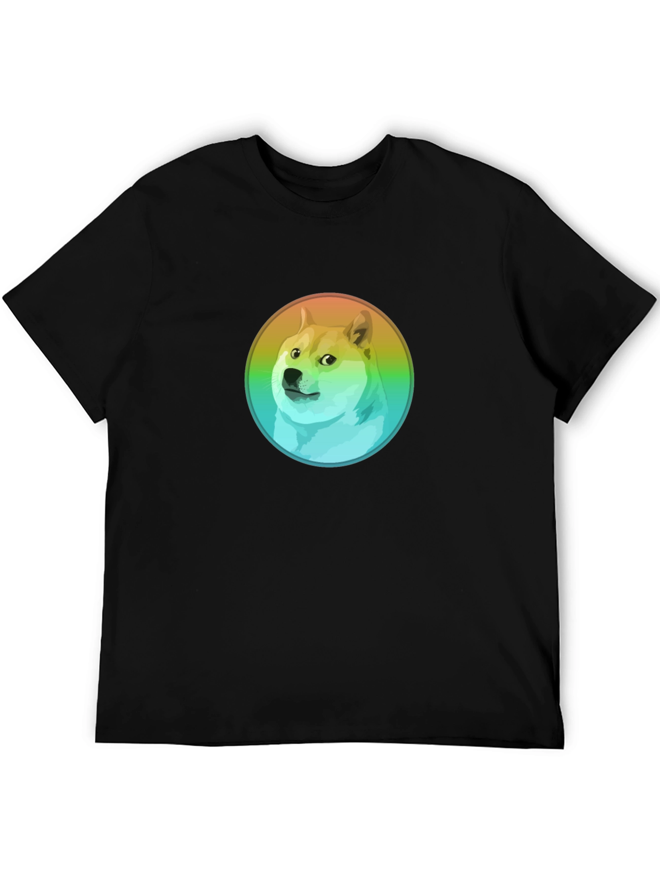Doge Rainbow Circle Graphic Black T-Shirt