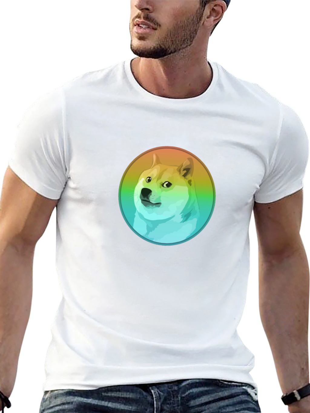 Doge Rainbow Circle Graphic Black T-Shirt