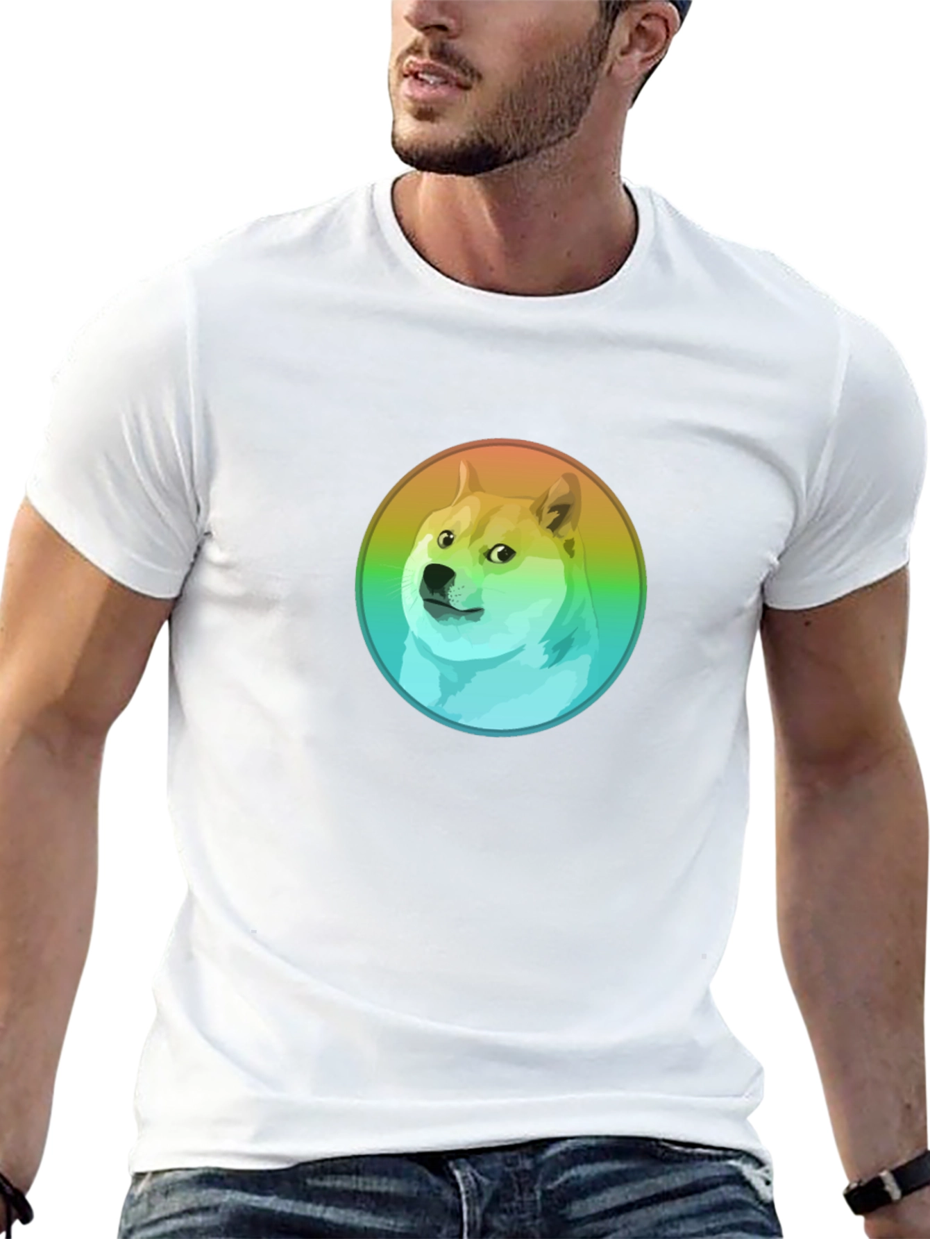 Doge Rainbow Circle Graphic Black T-Shirt