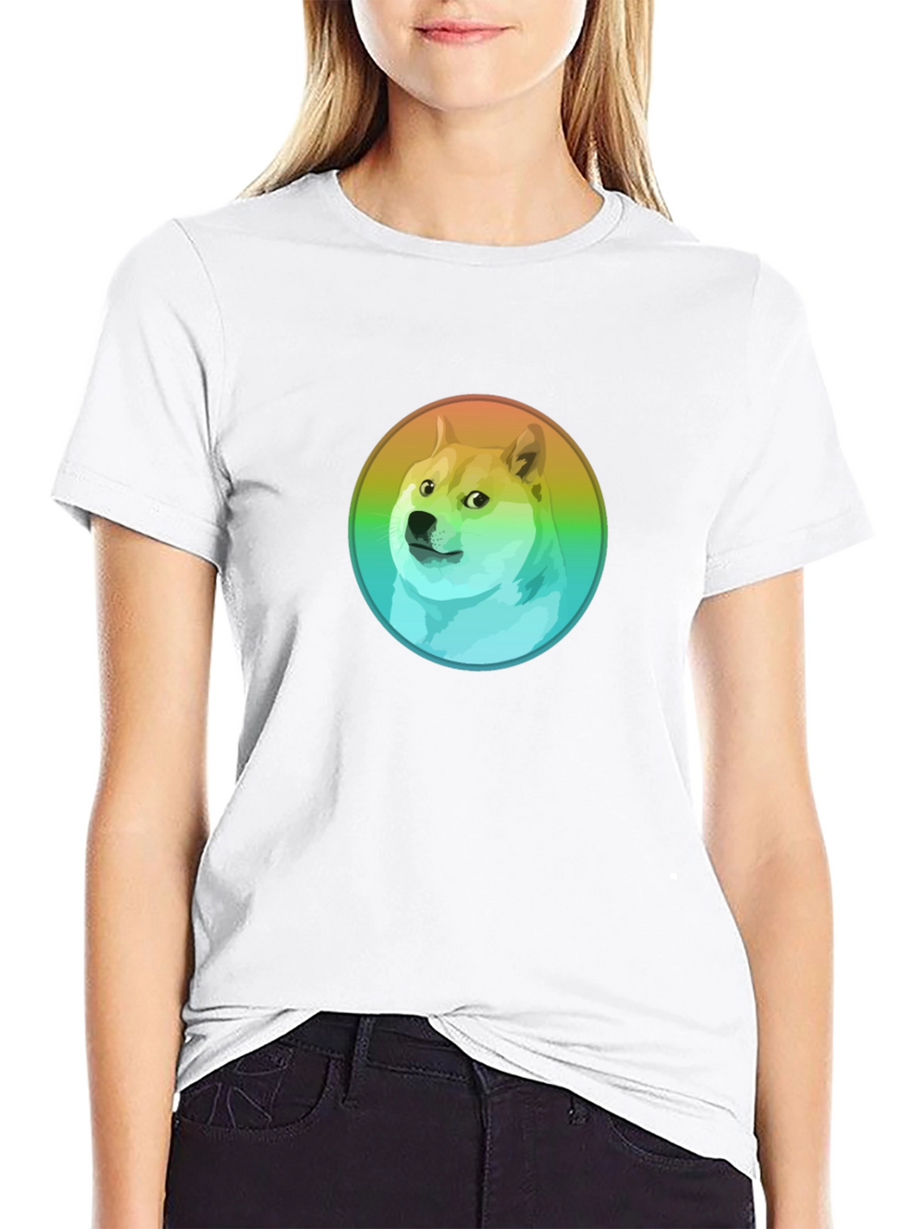Doge Rainbow Circle Graphic Black T-Shirt
