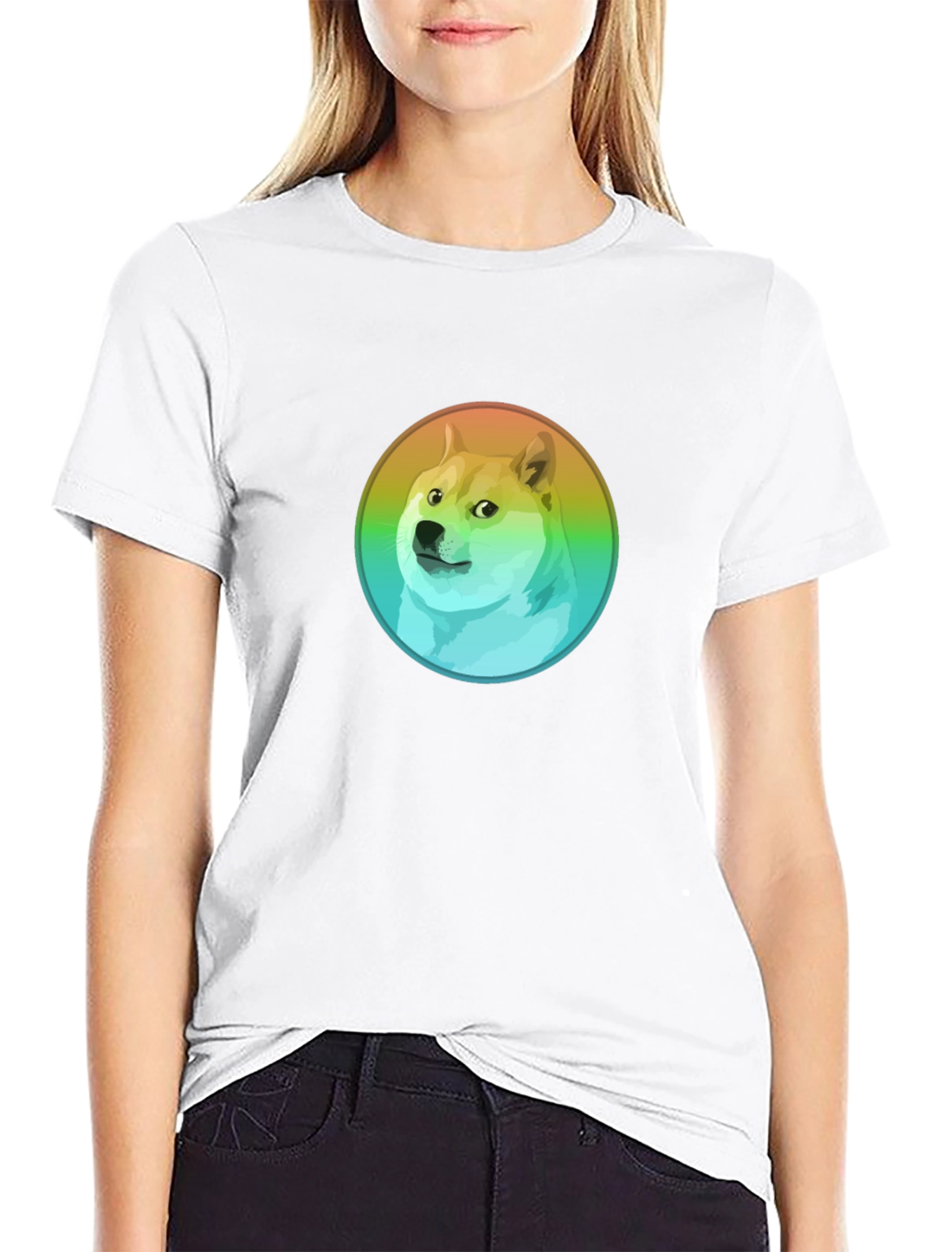 Doge Rainbow Circle Graphic Black T-Shirt