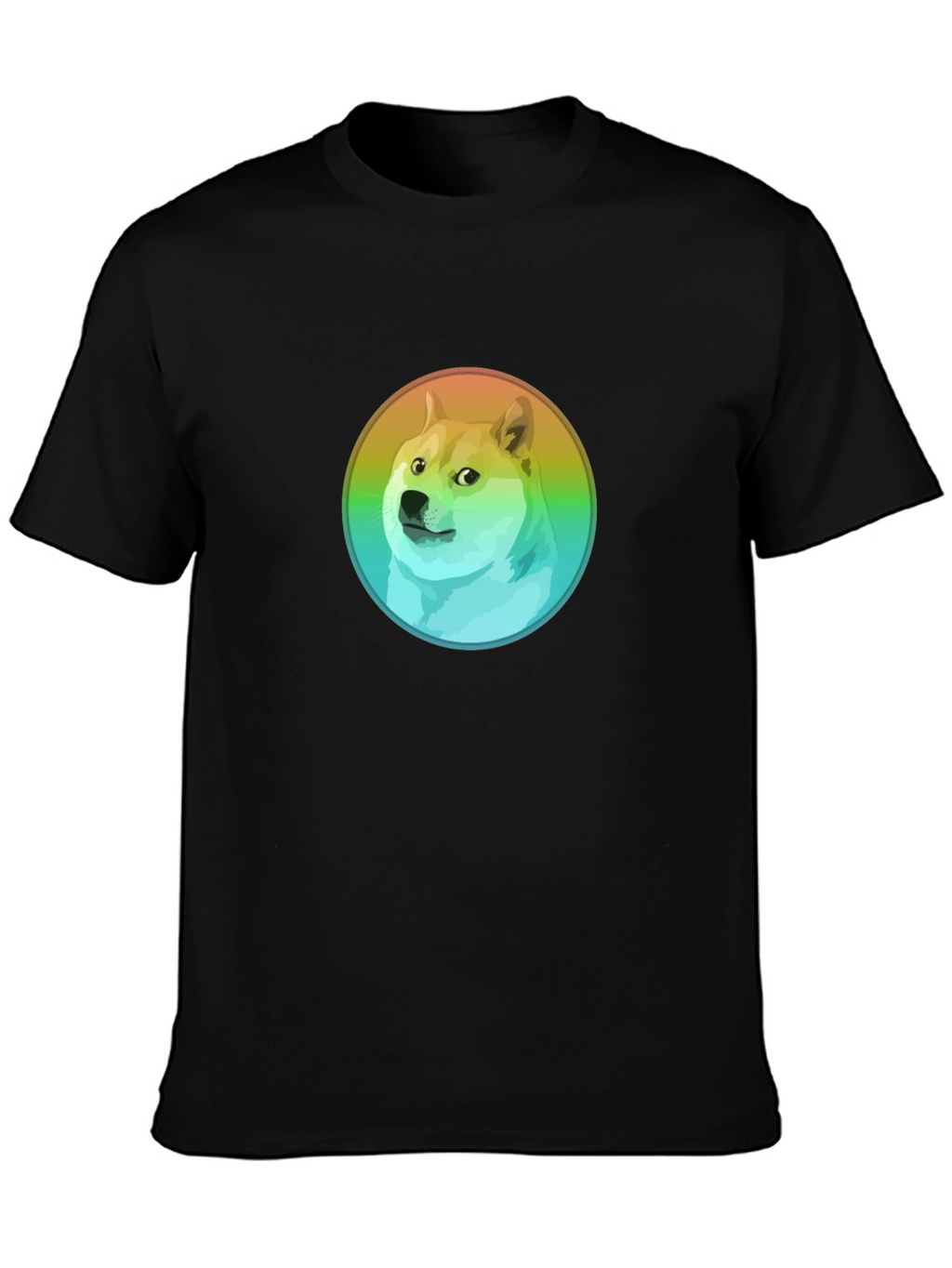 Doge Rainbow Circle Graphic Black T-Shirt