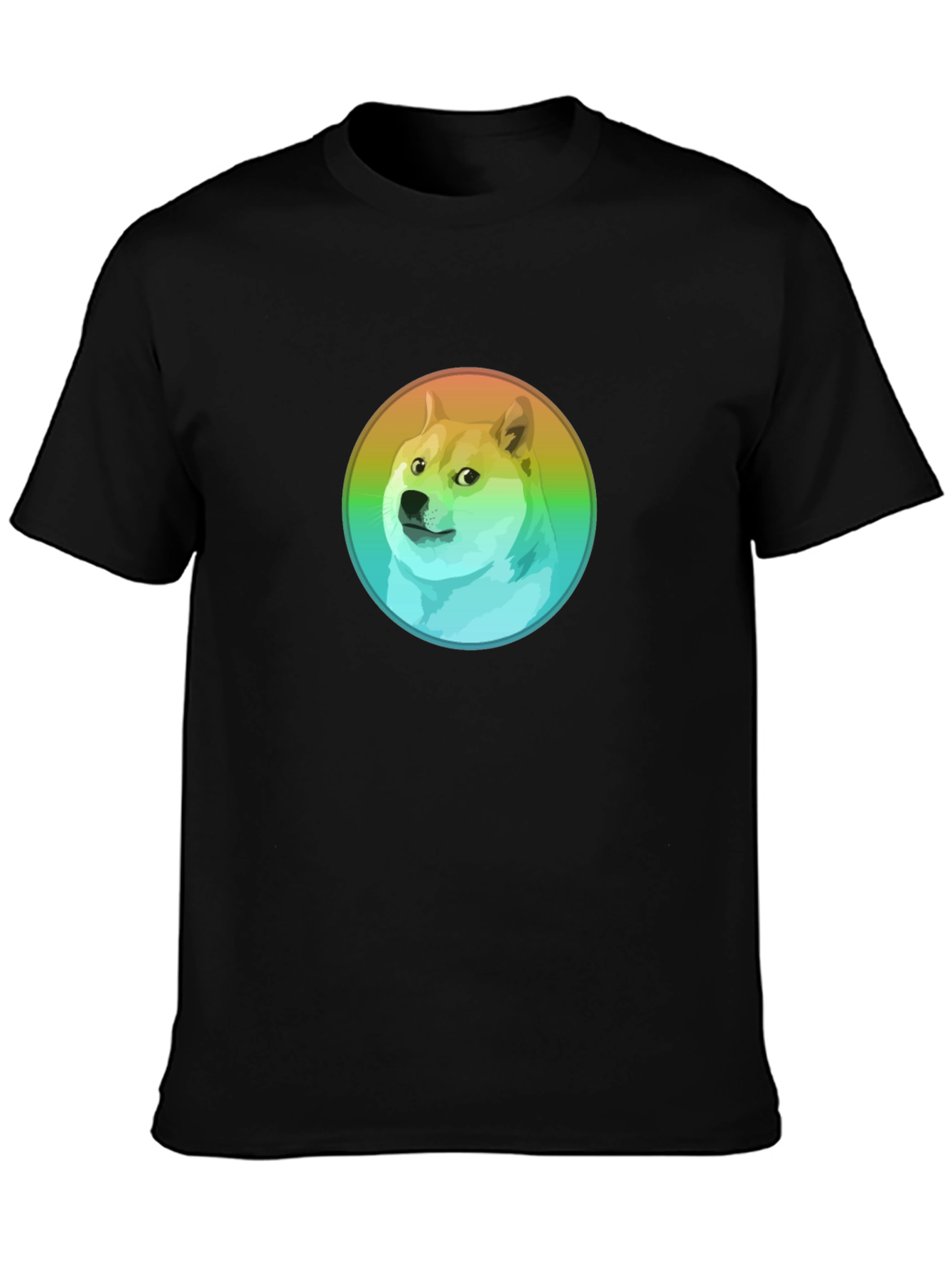 Doge Rainbow Circle Graphic Black T-Shirt