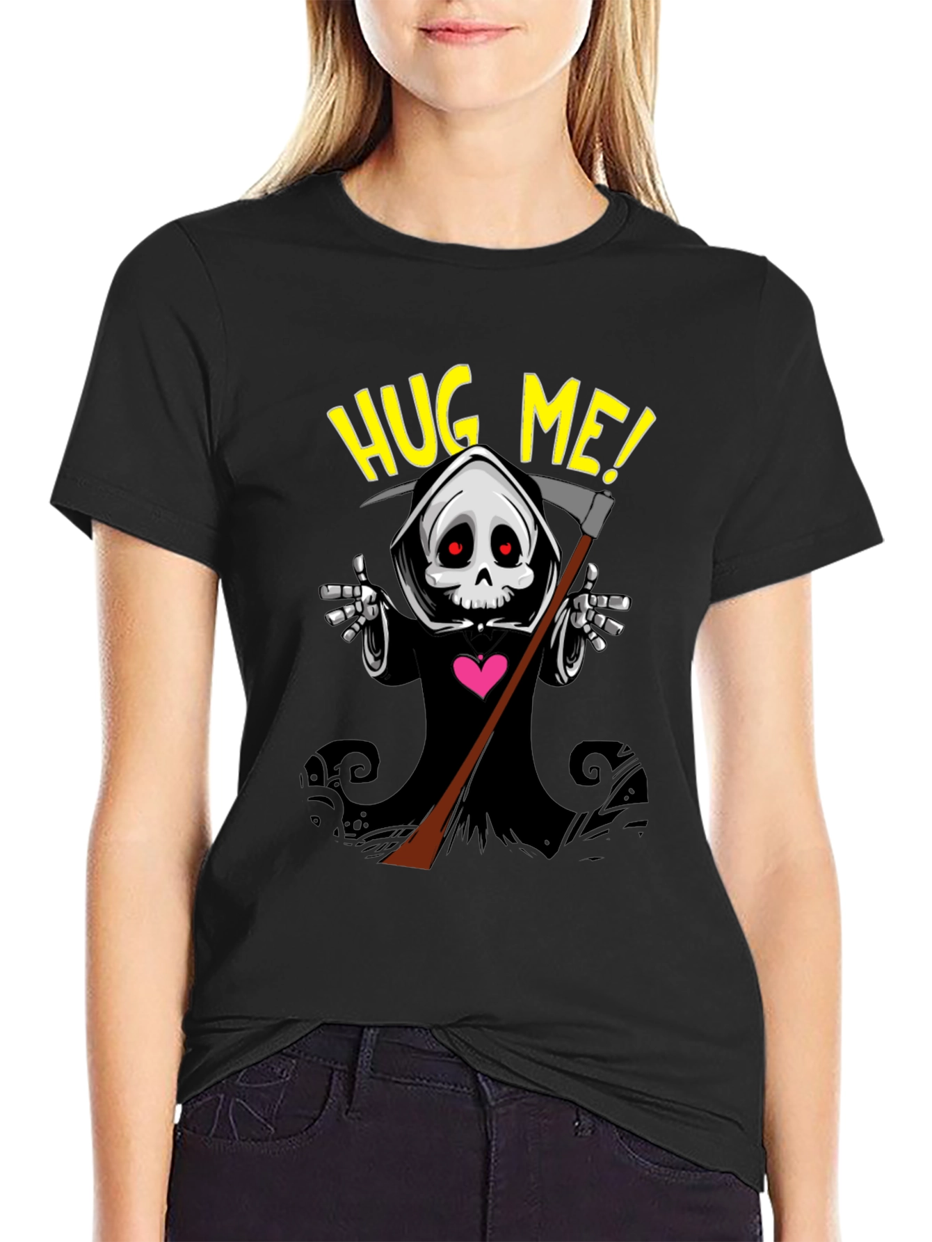 Grim Reaper Hug Me! T-Shirt - Black