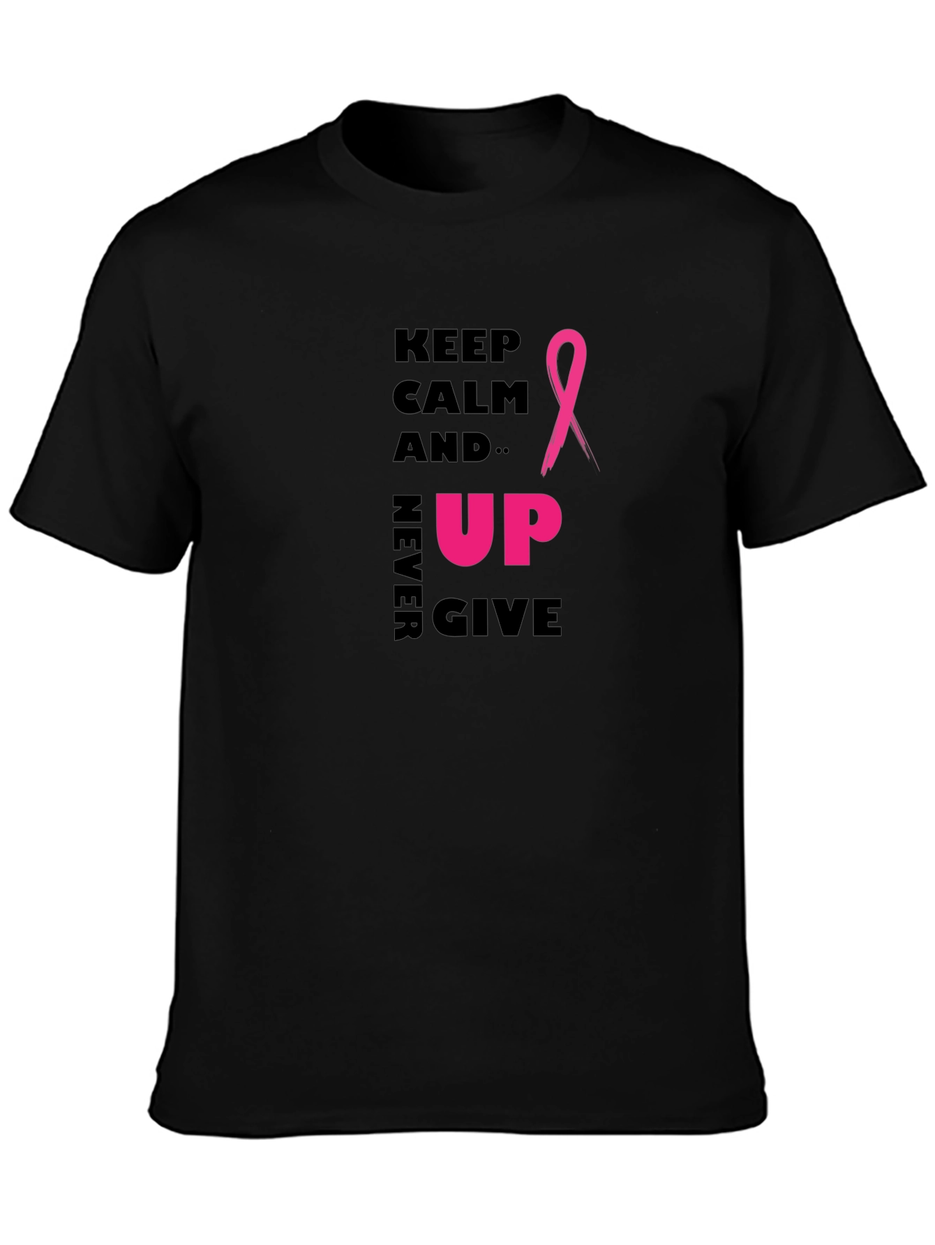 Keep Calm Never Give Up Ribbon Graphic T-Shirt