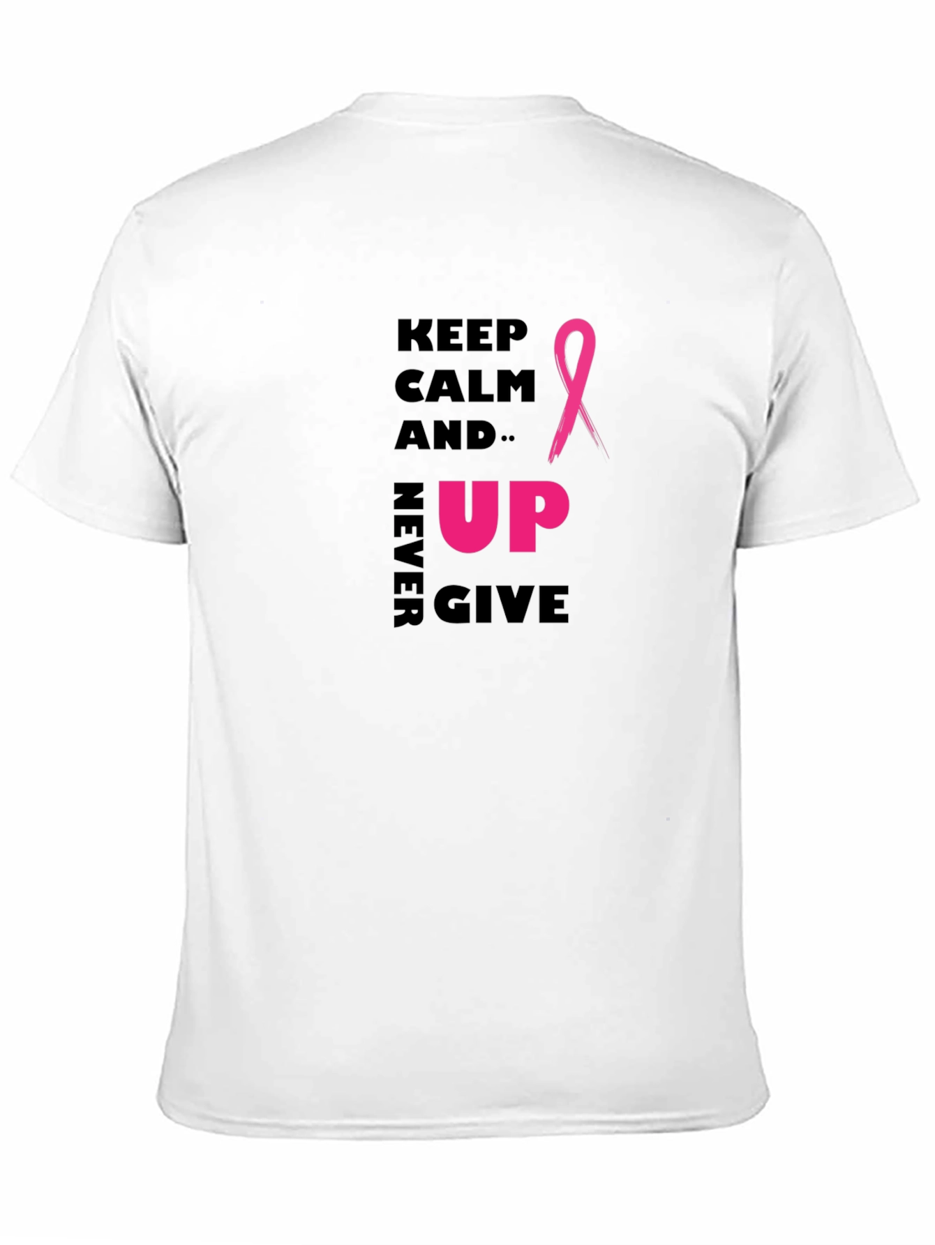 Keep Calm Never Give Up Ribbon Graphic T-Shirt