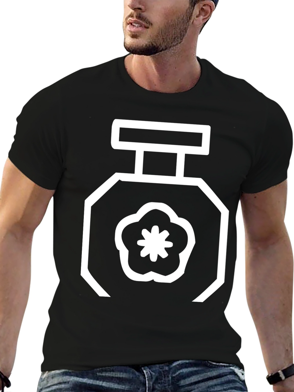 Floral Perfume Bottle Graphic Tee - Black