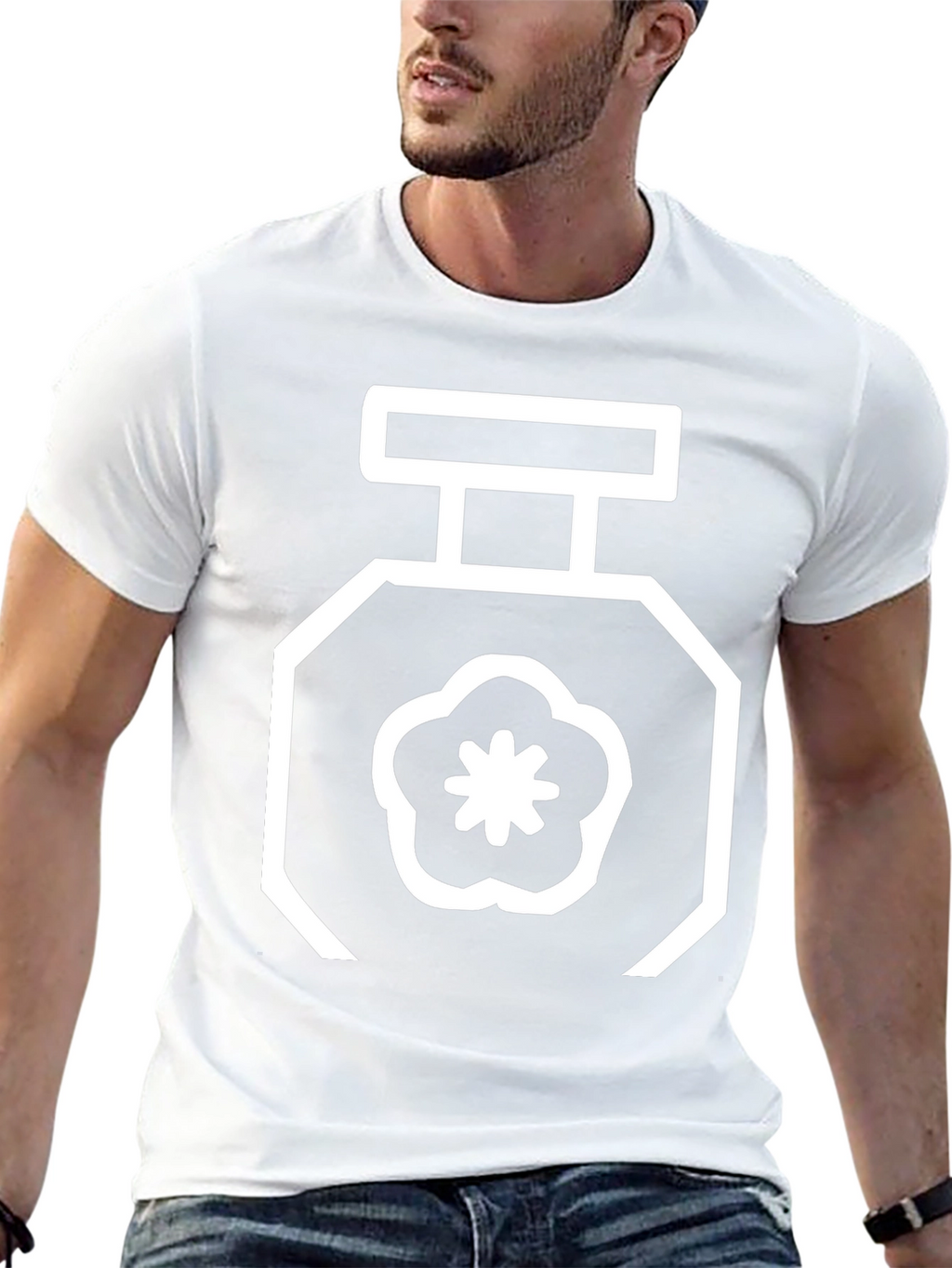 Floral Perfume Bottle Graphic Tee - Black